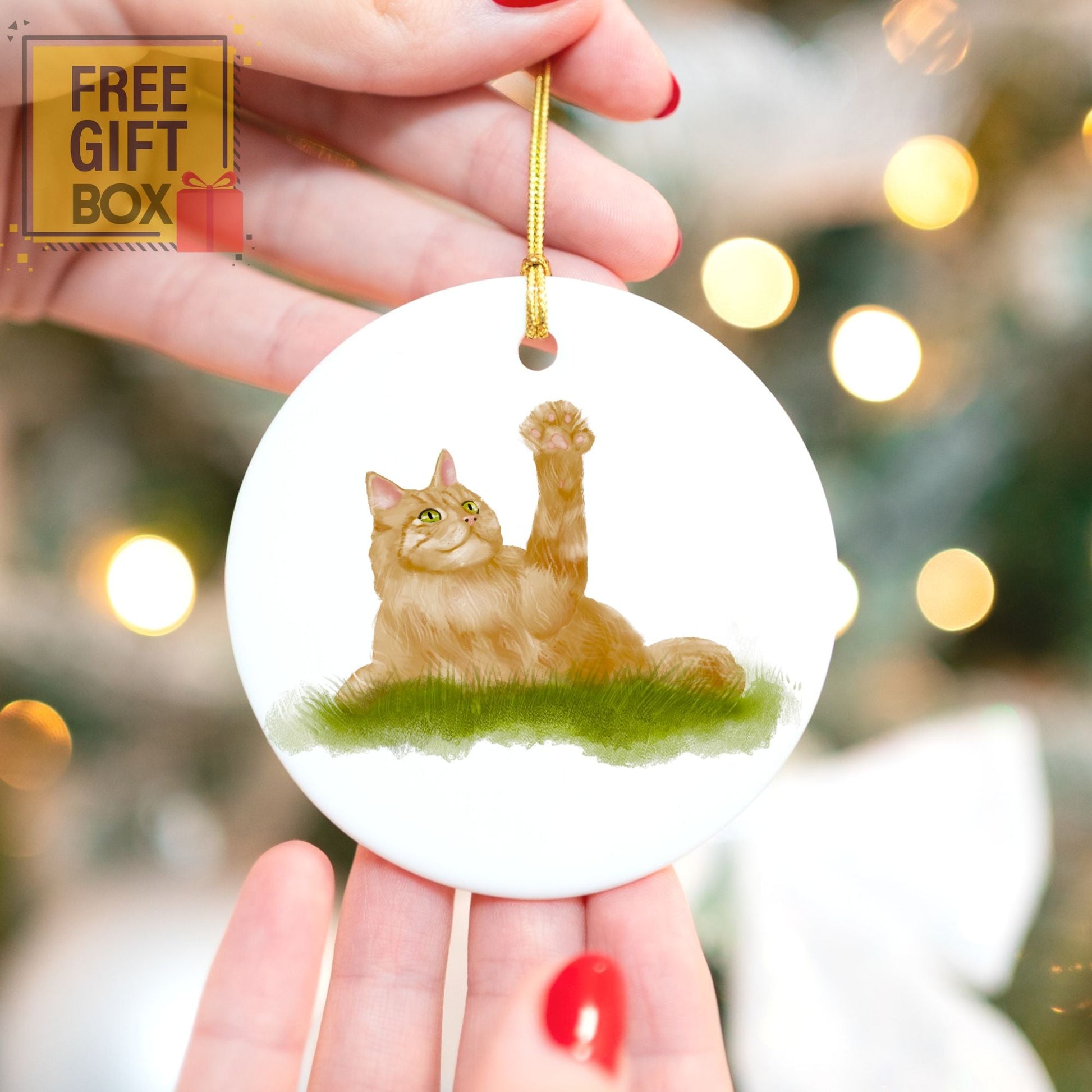 Ginger Cat Ceramic Ornament - MerikaArt