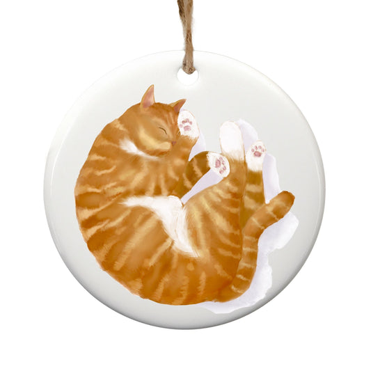 Ginger Cat Ceramic Ornament - MerikaArt