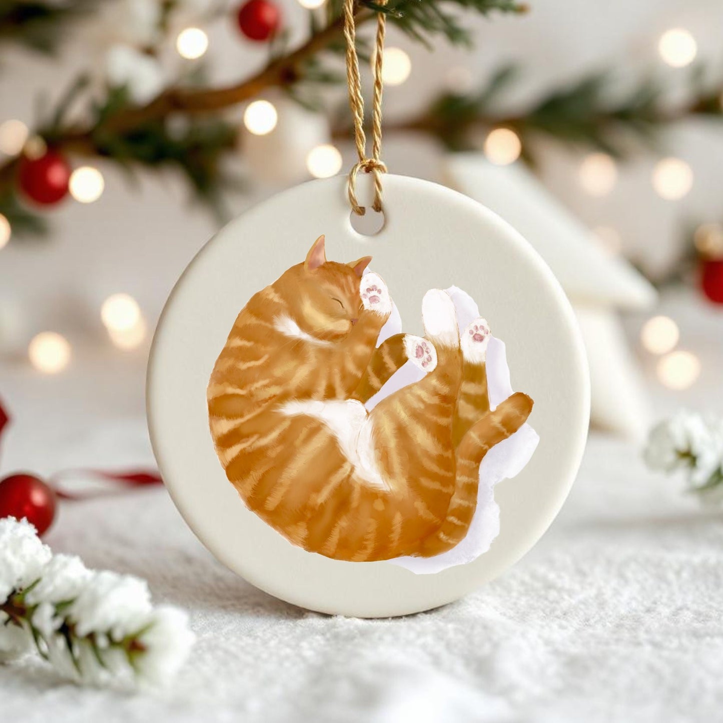 Ginger Cat Ceramic Ornament - MerikaArt