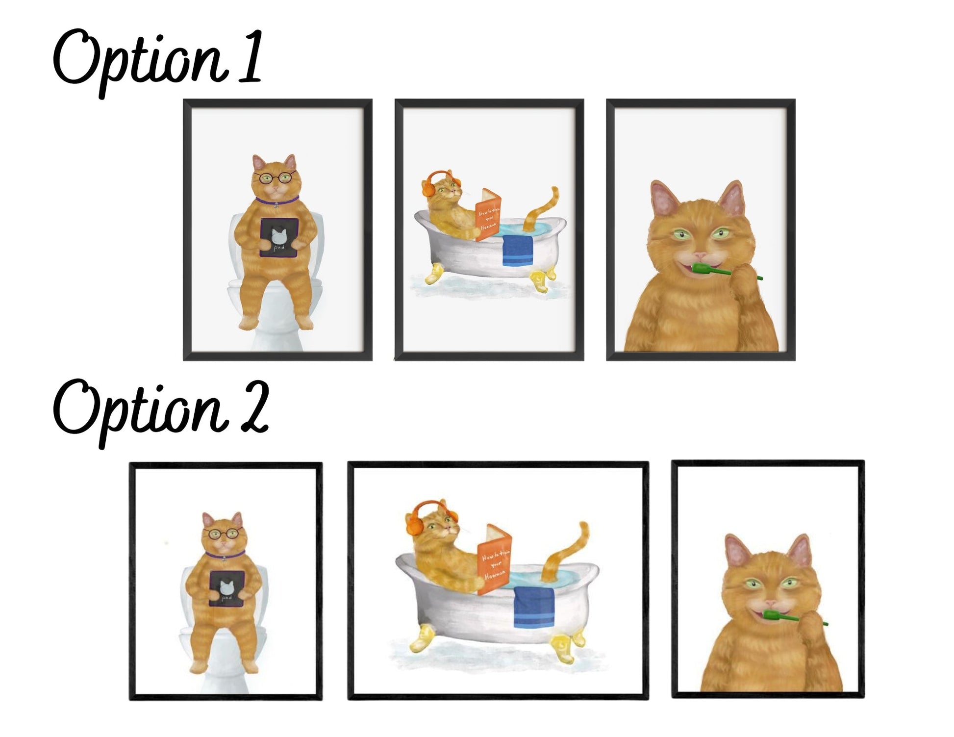 Ginger Tabby Cat Bathroom Art Print Set - Set of 3 - MerikaArt
