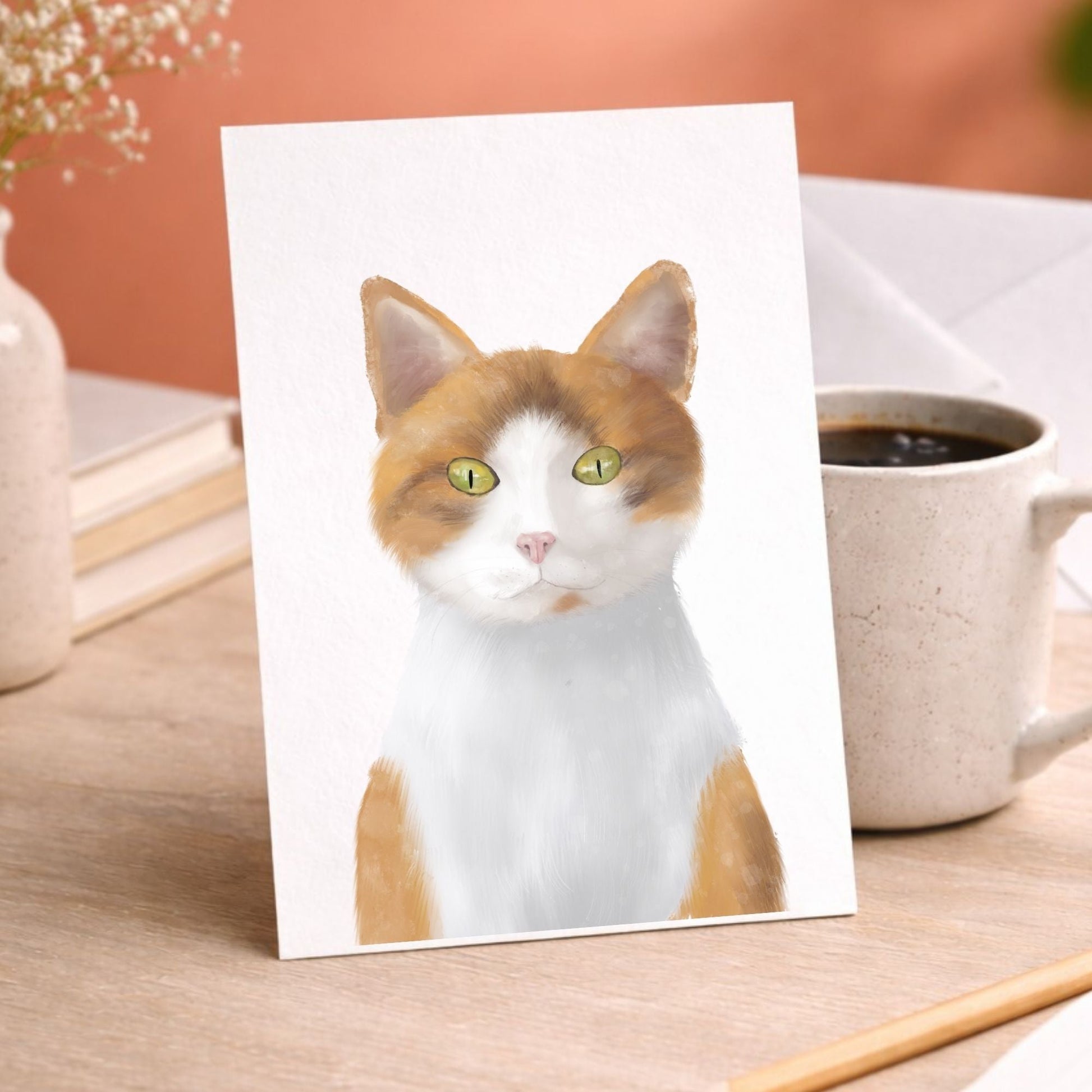 Ginger & White Cat Postcard - MerikaArt