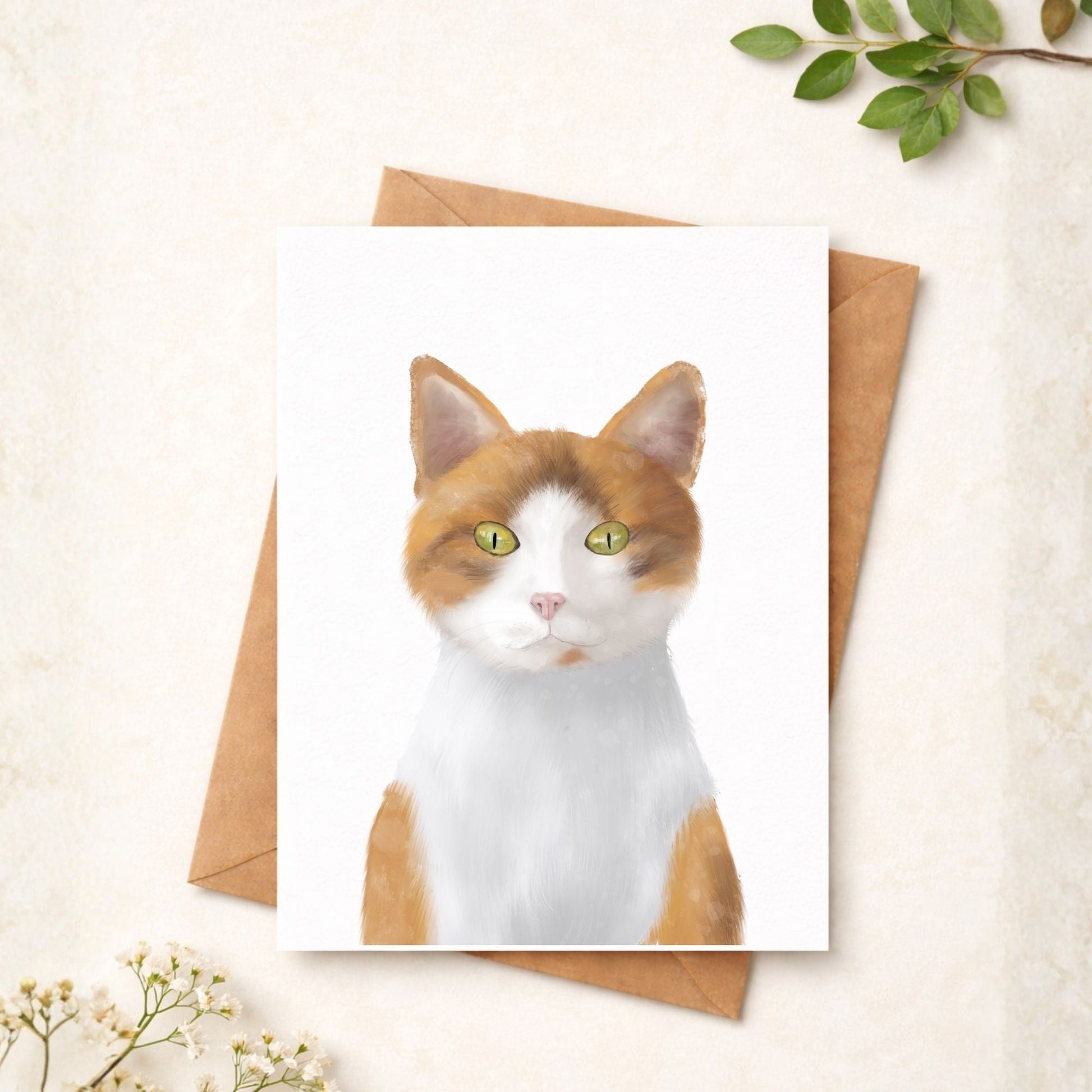 Ginger & White Cat Postcard - MerikaArt