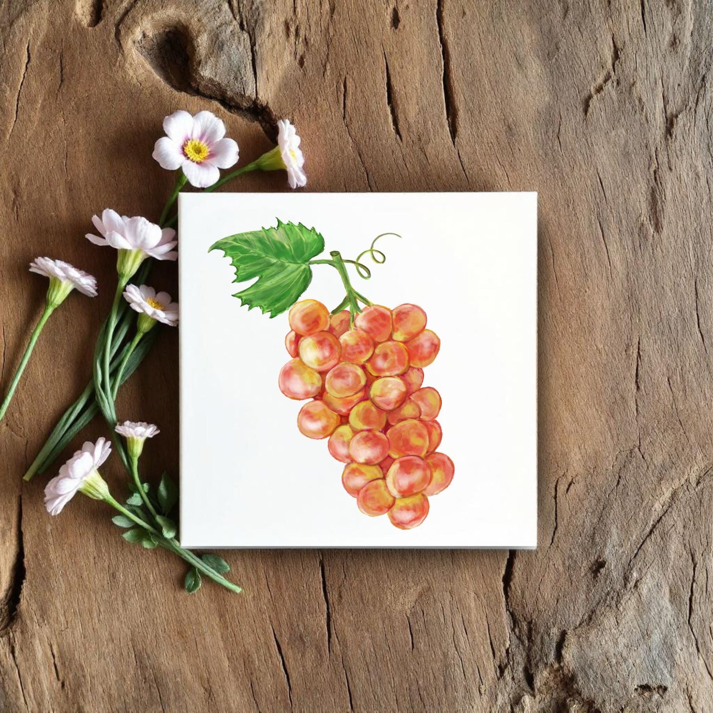 Golden Grapes Ceramic Tile – Handcrafted Kitchen Art - MerikaArt