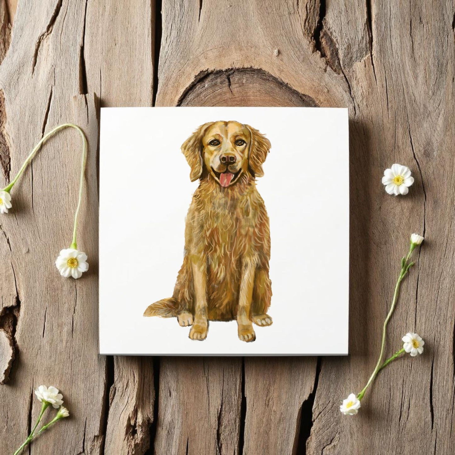Golden Retriever Ceramic Tile - MerikaArt