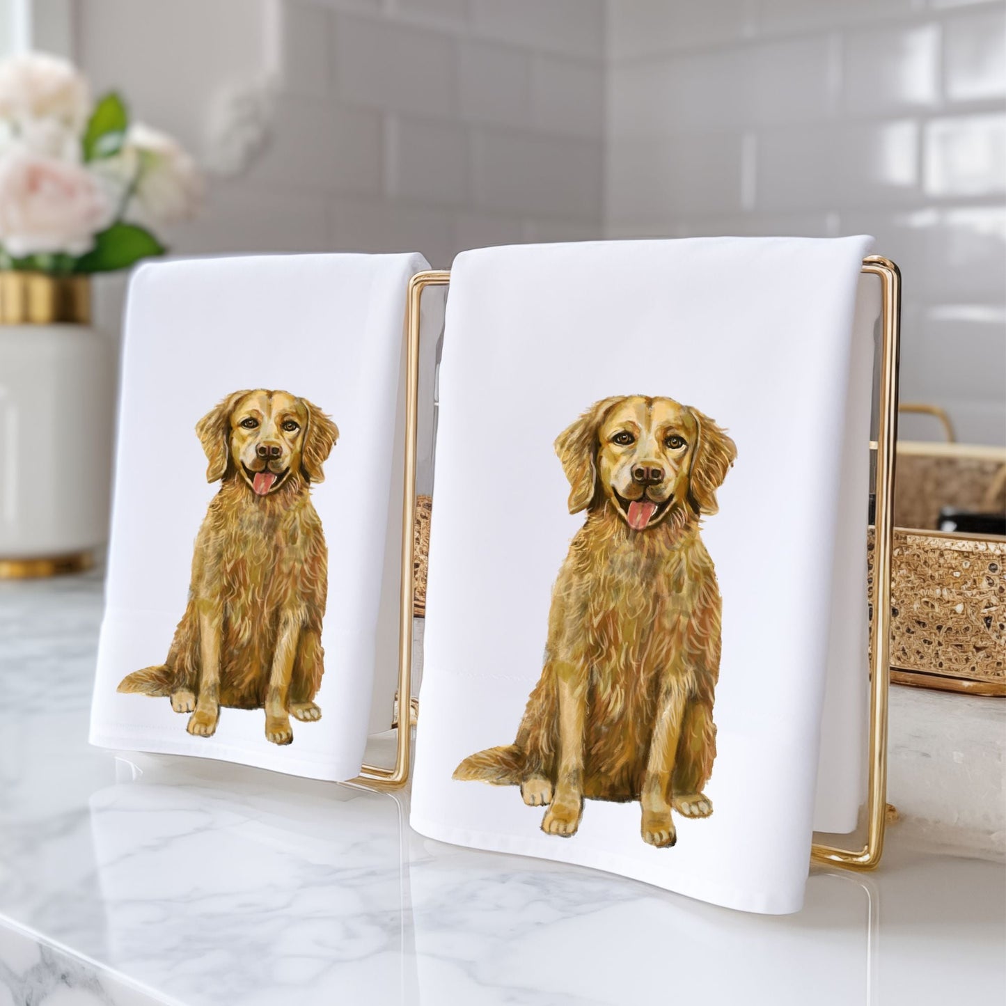 Golden Retriever Dog Bathroom Towel - MerikaArt