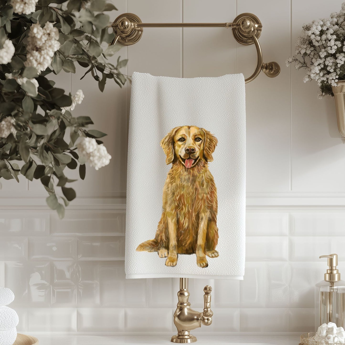 Golden Retriever Dog Bathroom Towel - MerikaArt