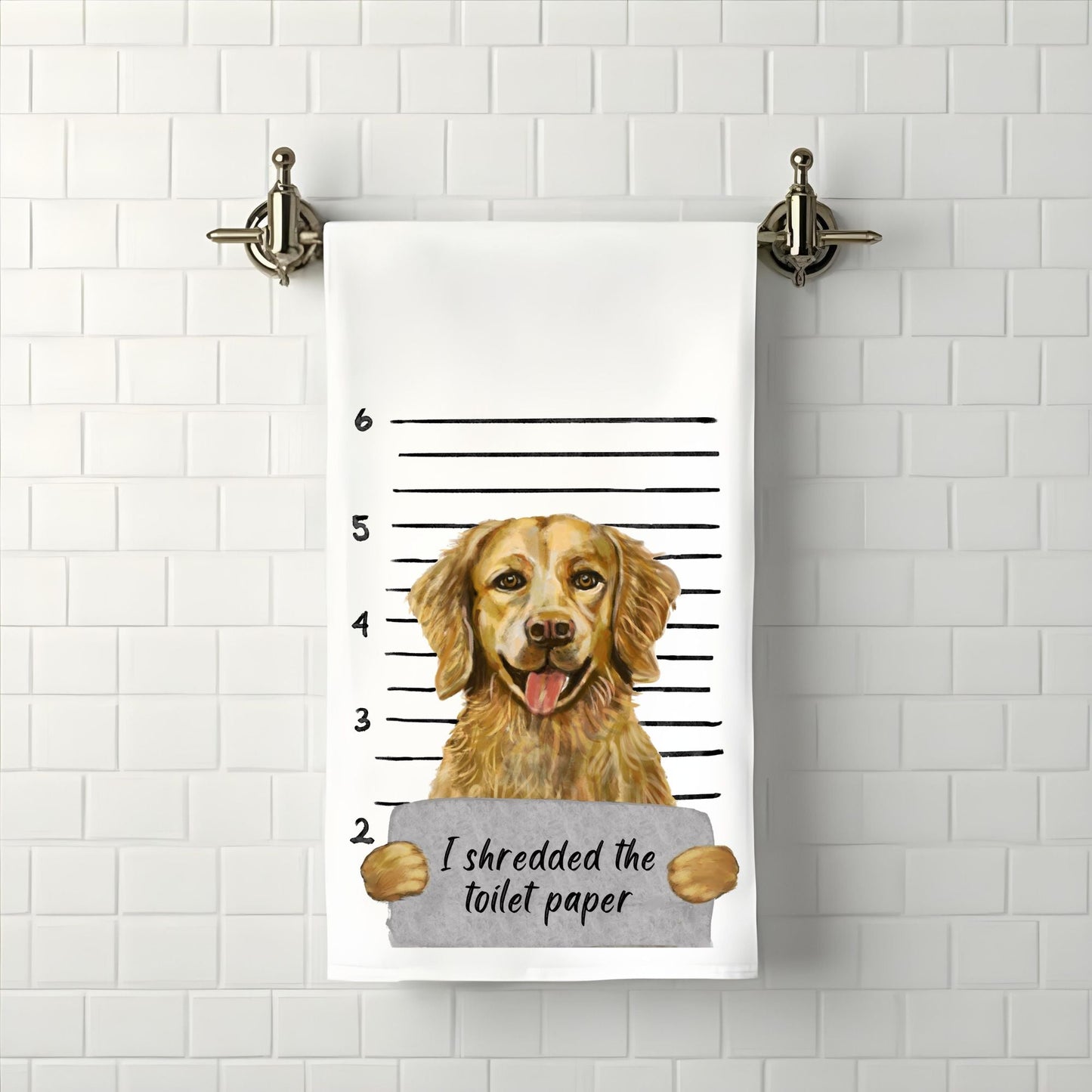 Golden Retriever Mugshot Bathroom Towel - MerikaArt