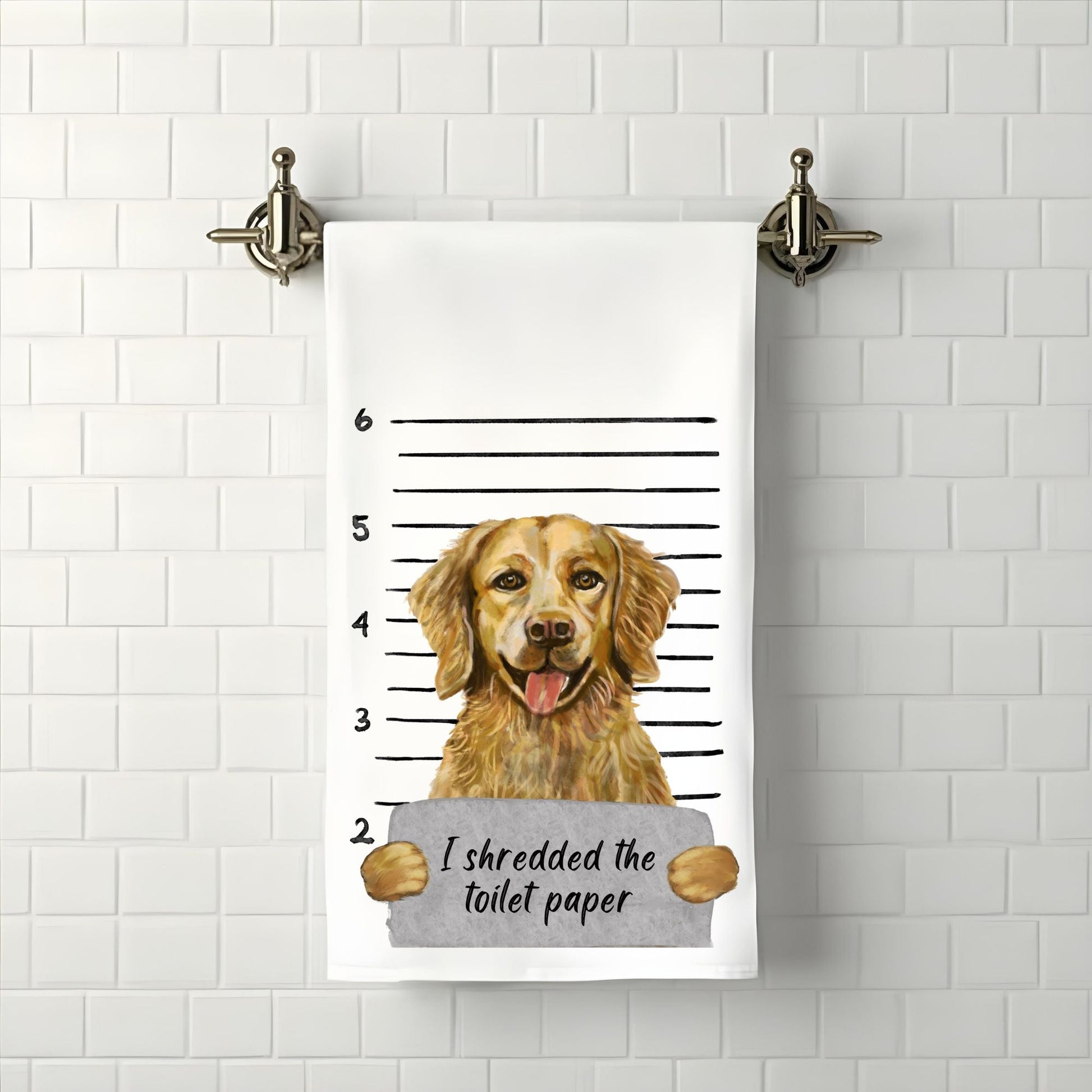 Golden Retriever Mugshot Bathroom Towel - MerikaArt