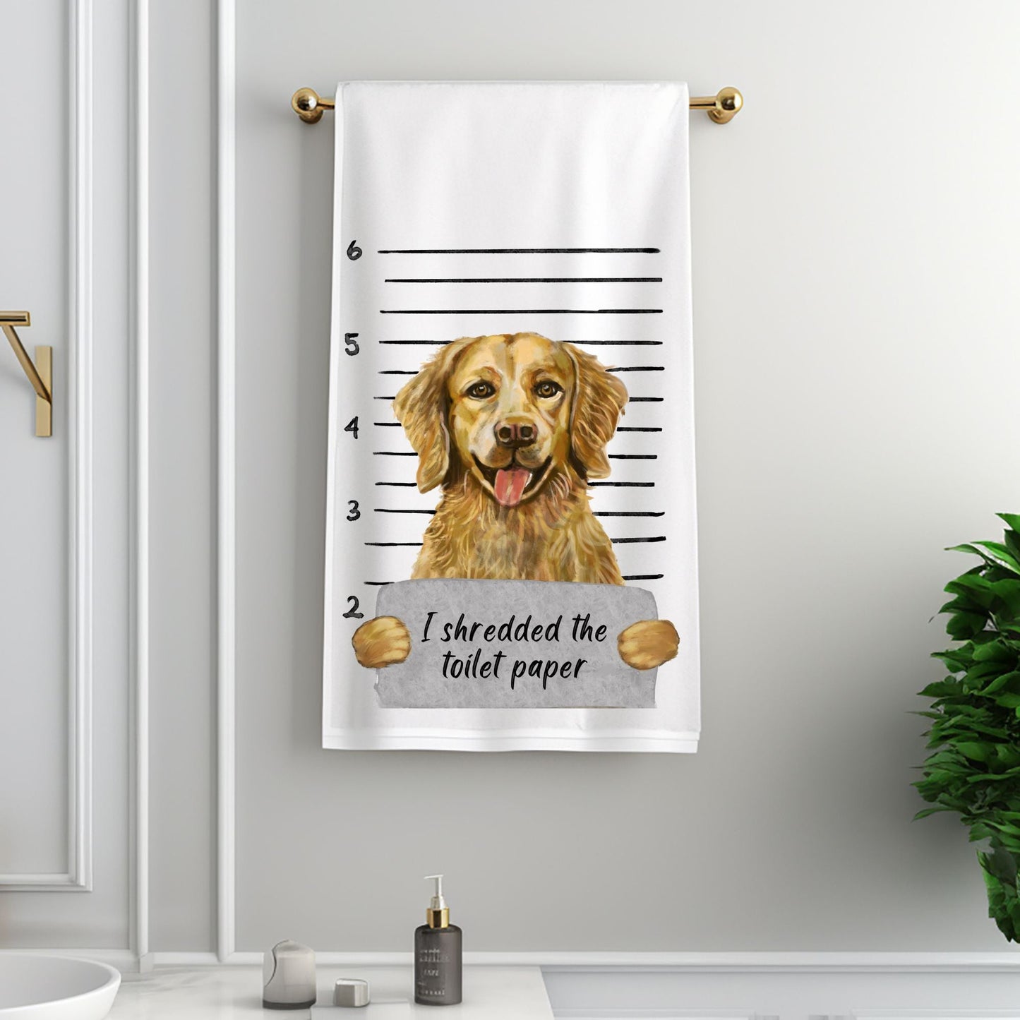 Golden Retriever Mugshot Bathroom Towel - MerikaArt