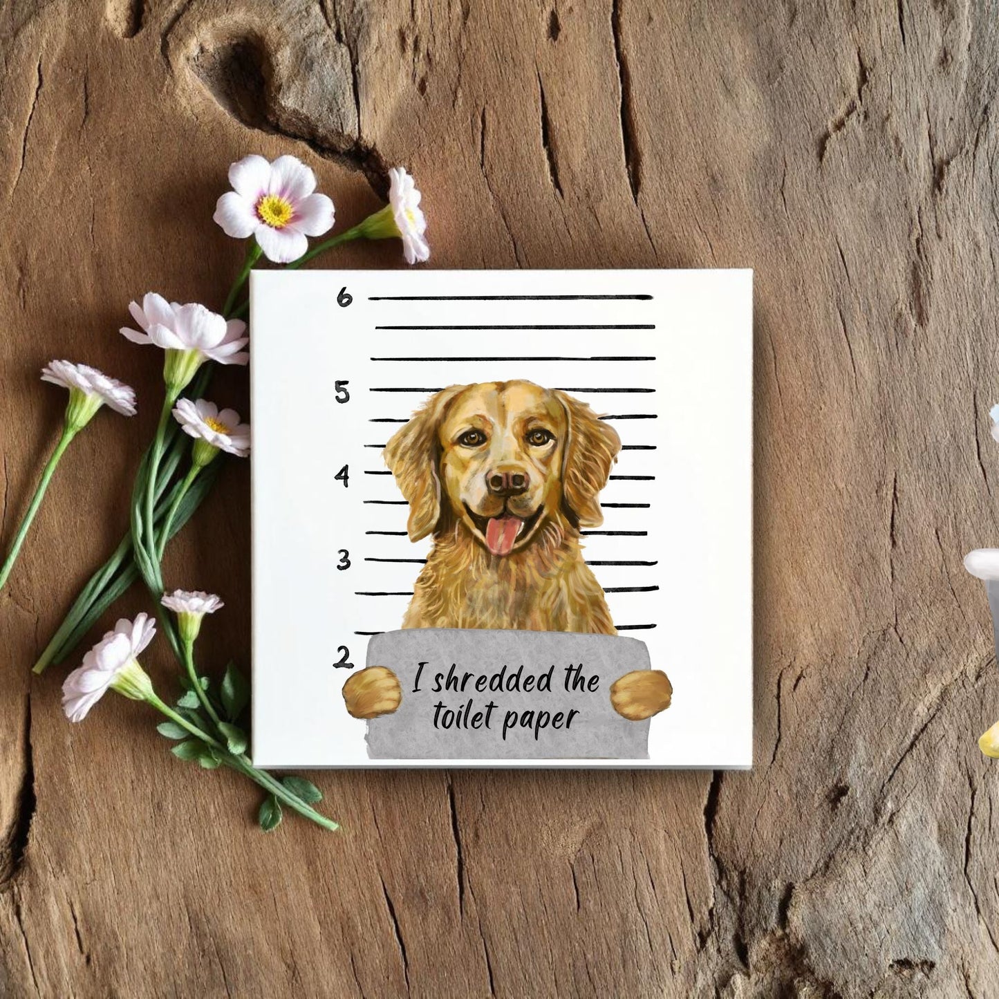 Golden Retriever Mugshot Ceramic Tile - MerikaArt