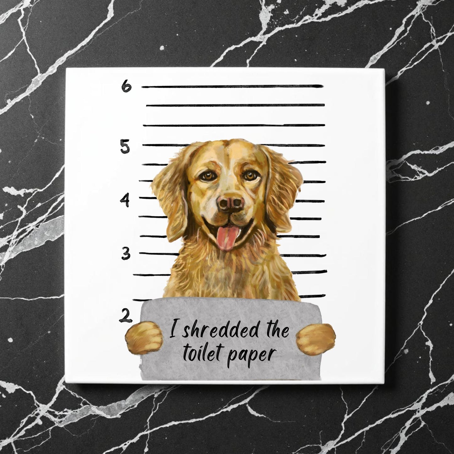 Golden Retriever Mugshot Ceramic Tile - MerikaArt