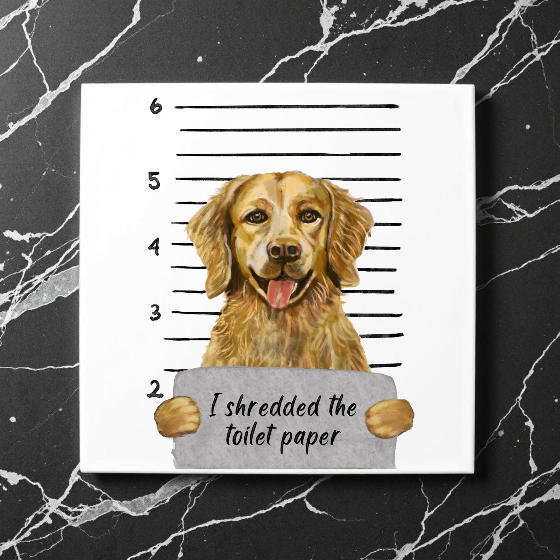 Golden Retriever Mugshot Ceramic Tile - MerikaArt