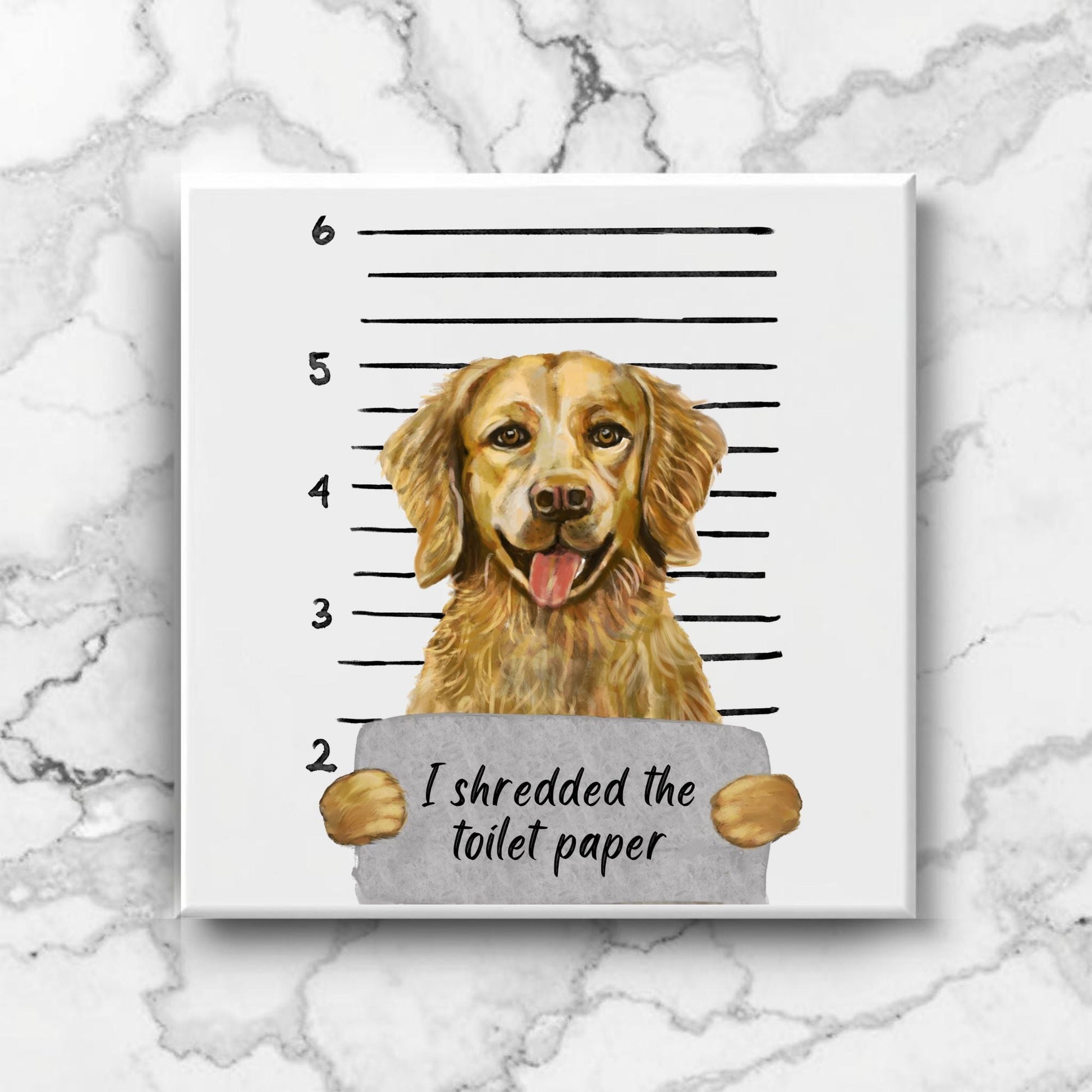 Golden Retriever Mugshot Ceramic Tile - MerikaArt