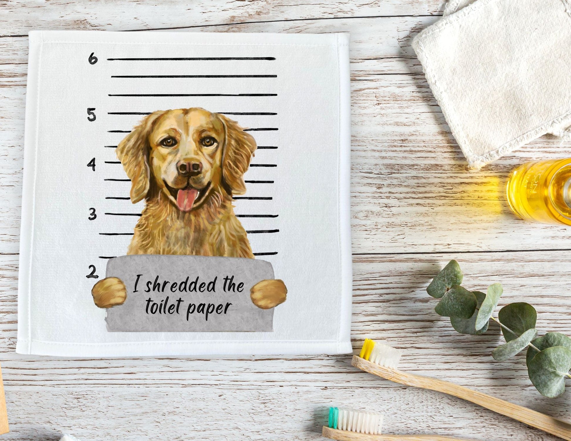 Golden Retriever Mugshot Washcloth - MerikaArt