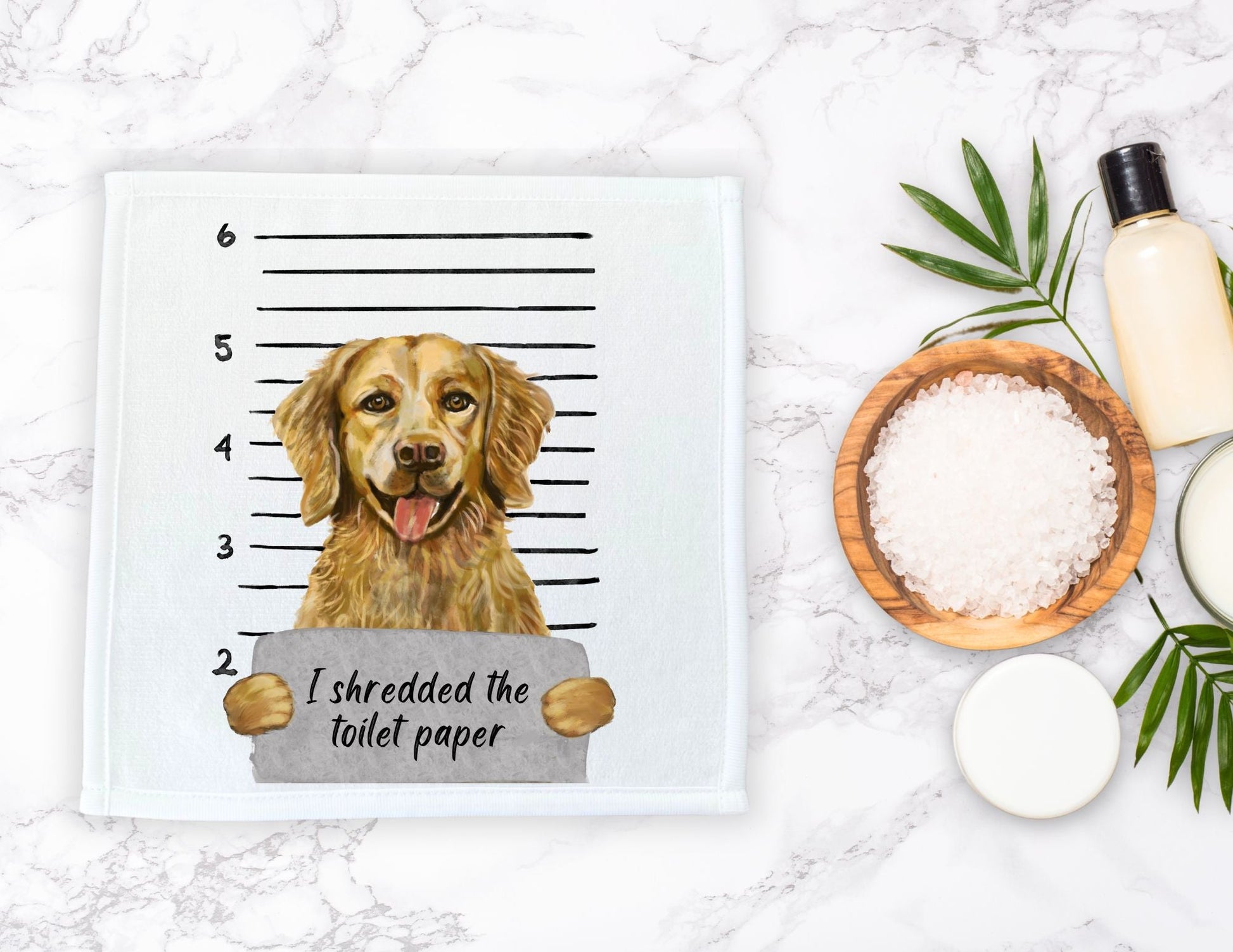 Golden Retriever Mugshot Washcloth - MerikaArt