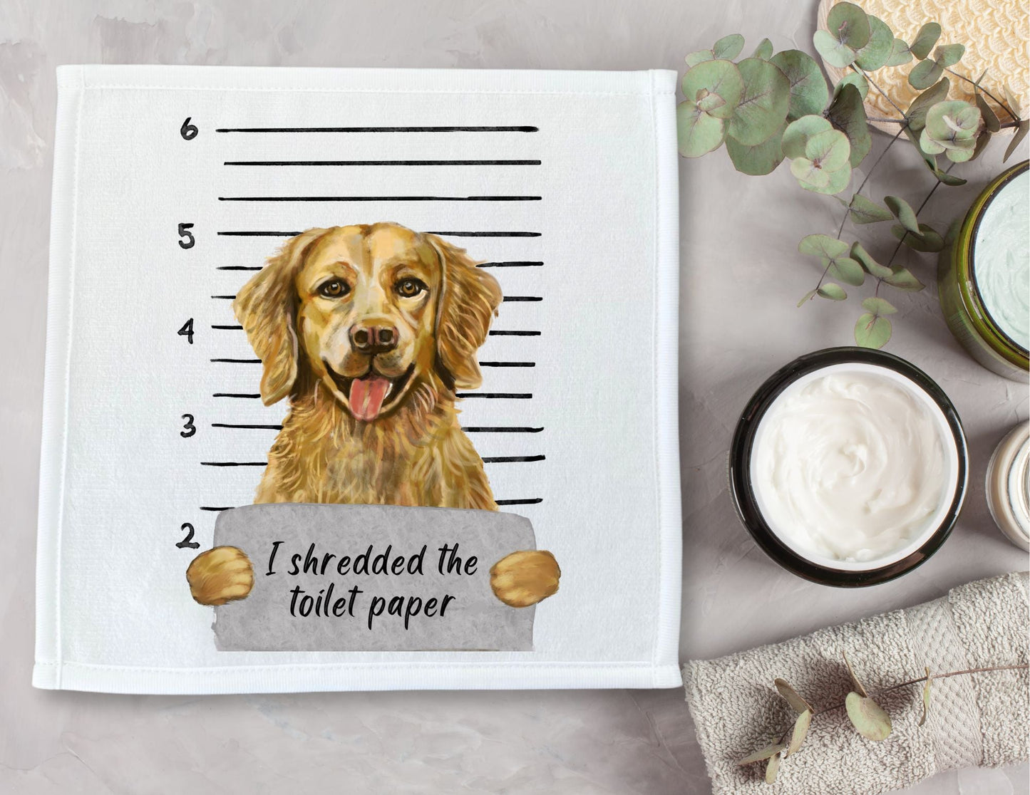 Golden Retriever Mugshot Washcloth - MerikaArt