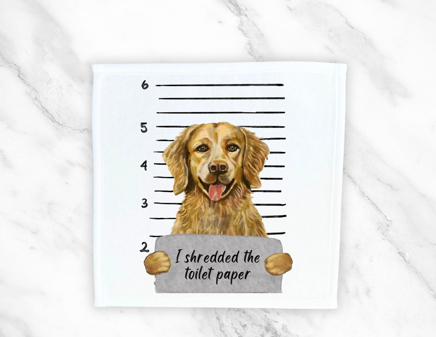Golden Retriever Mugshot Washcloth - MerikaArt