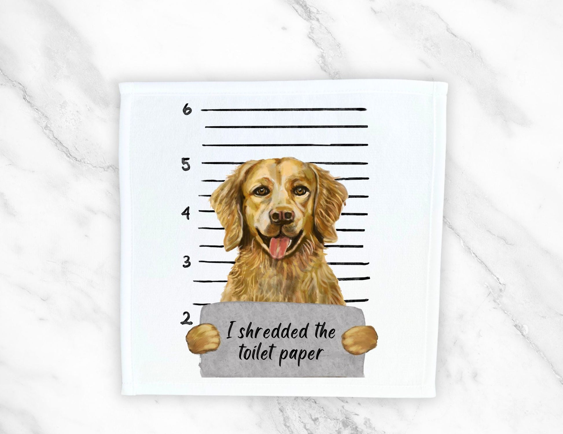 Golden Retriever Mugshot Washcloth - MerikaArt