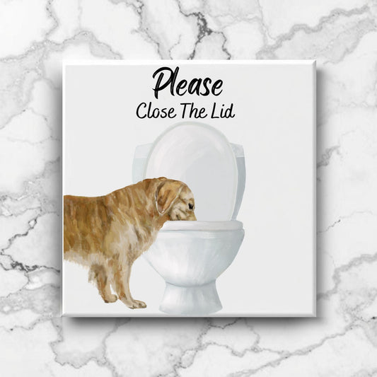 Golden Retriever Please Close The Lid Ceramic Tile - MerikaArt