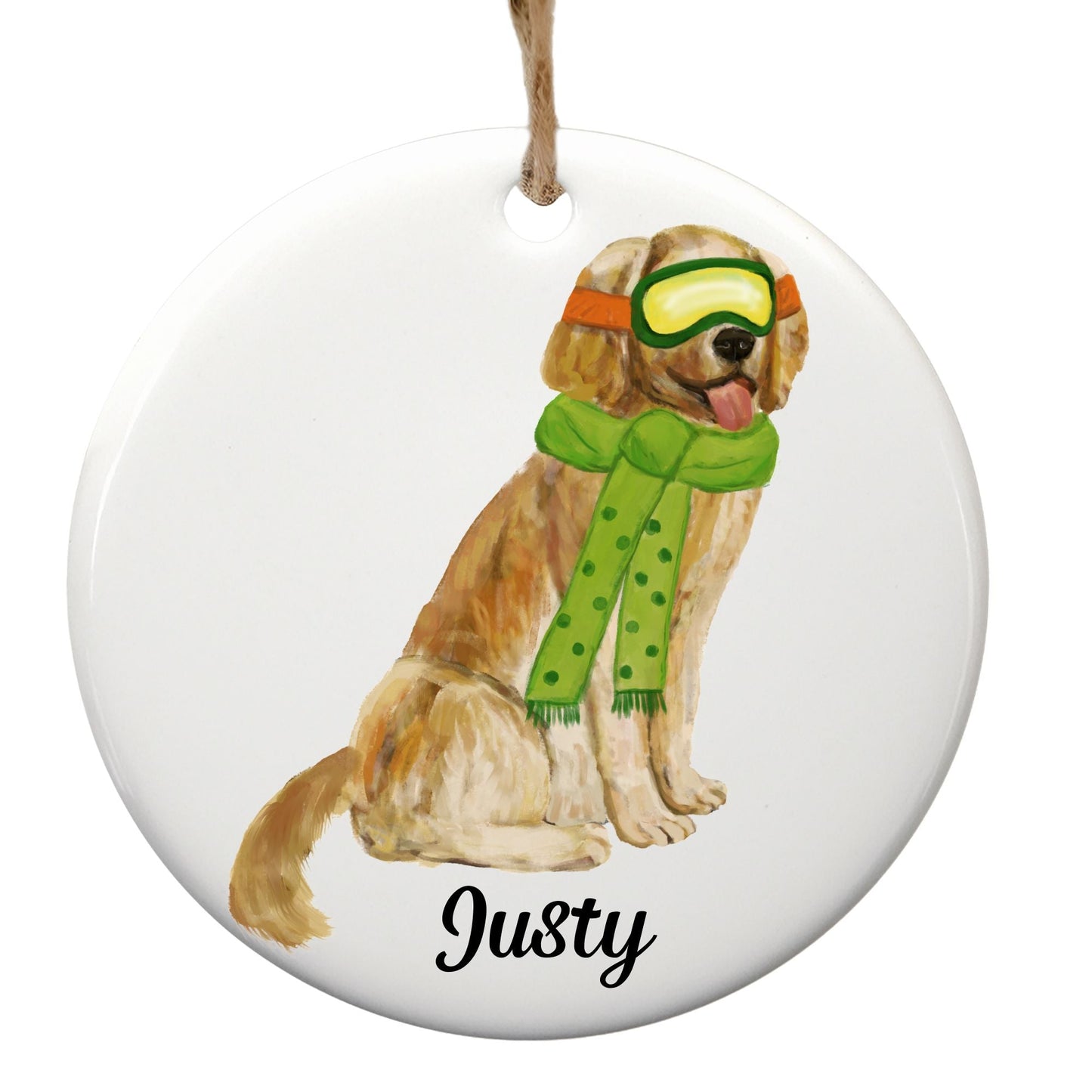 Golden Retriever Ski Christmas Ornament - MerikaArt