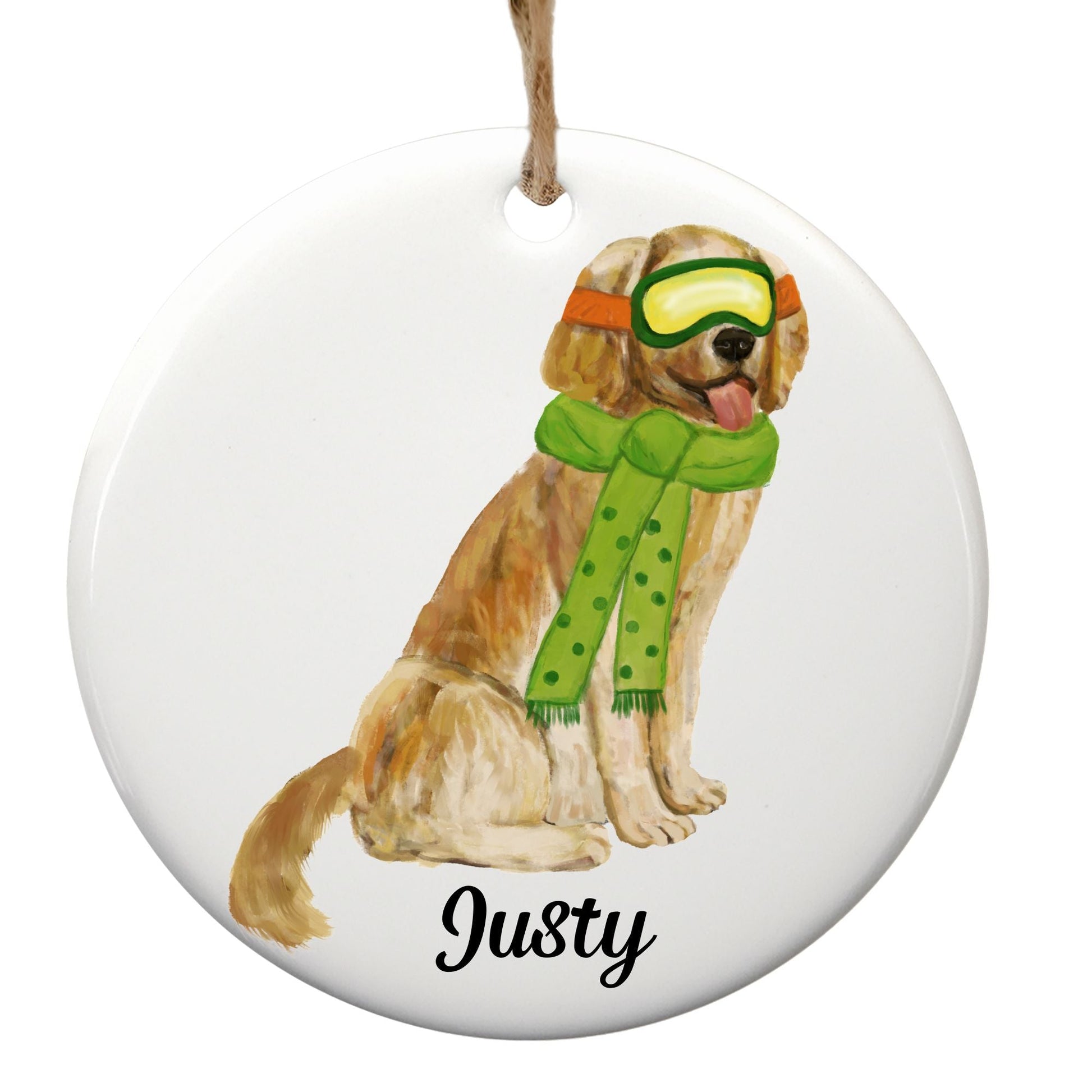 Golden Retriever Ski Christmas Ornament - MerikaArt