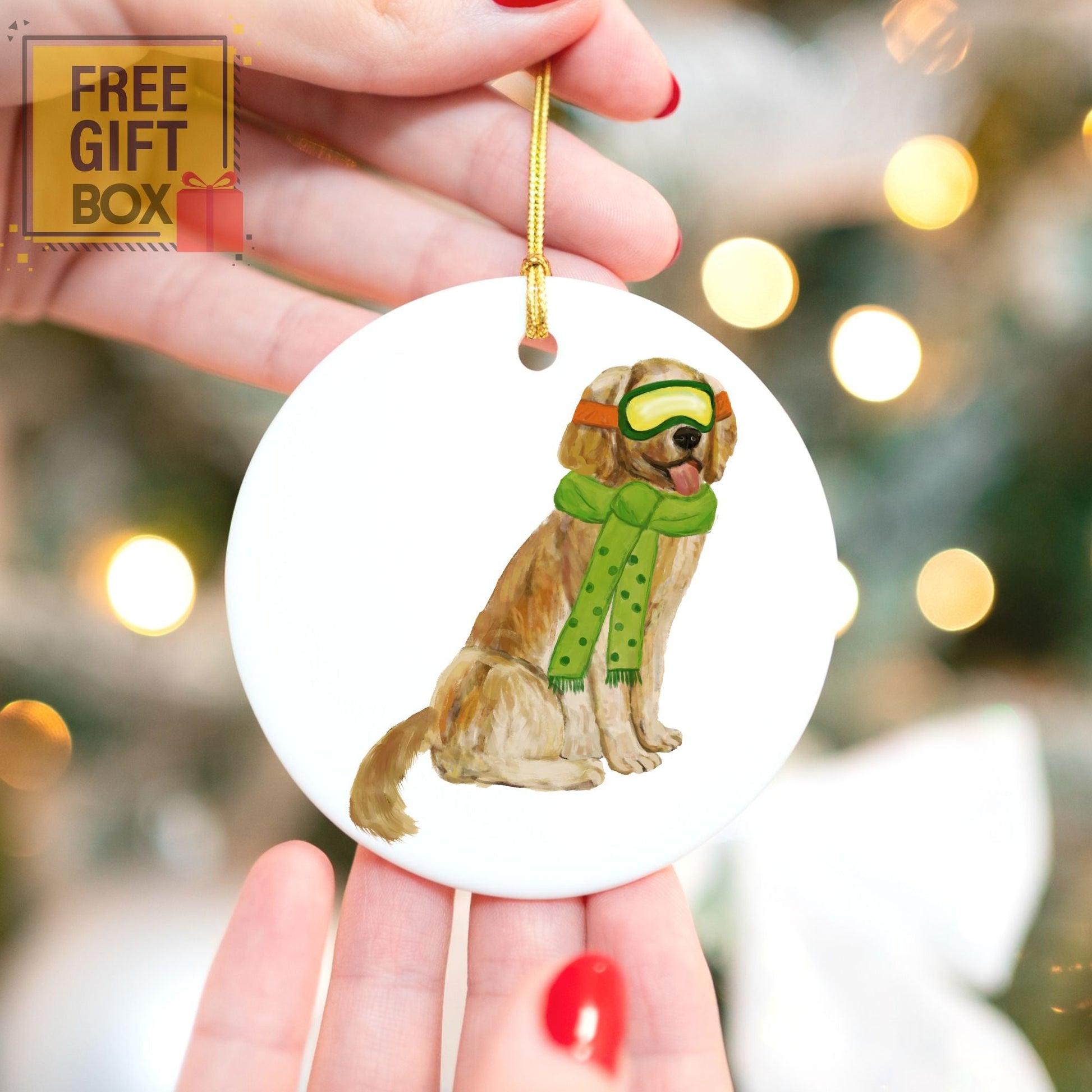 Golden Retriever Ski Christmas Ornament - MerikaArt