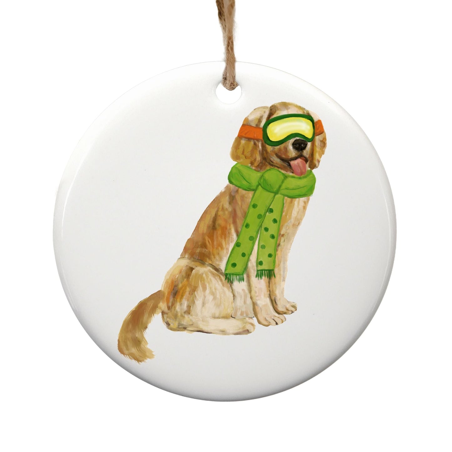 Golden Retriever Ski Christmas Ornament - MerikaArt