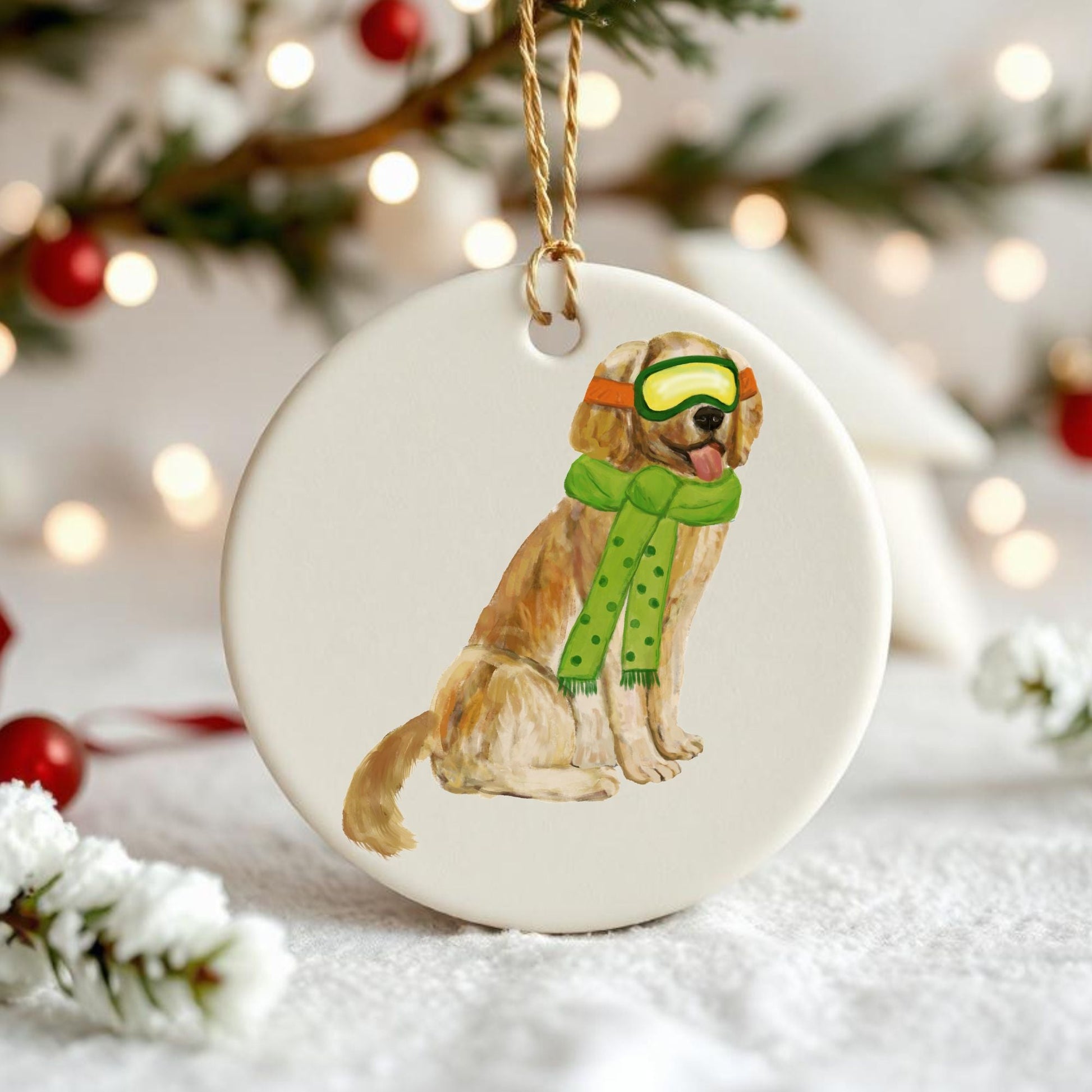 Golden Retriever Ski Christmas Ornament - MerikaArt