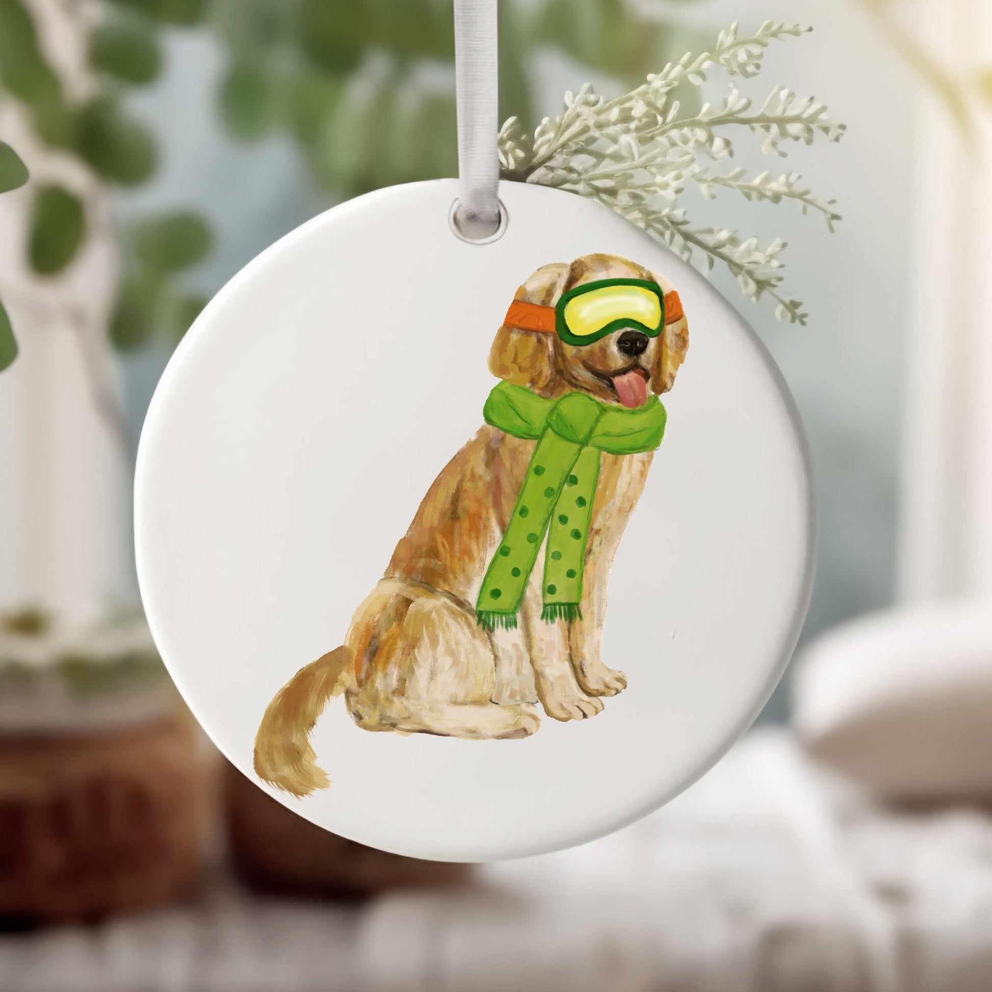Golden Retriever Ski Christmas Ornament - MerikaArt