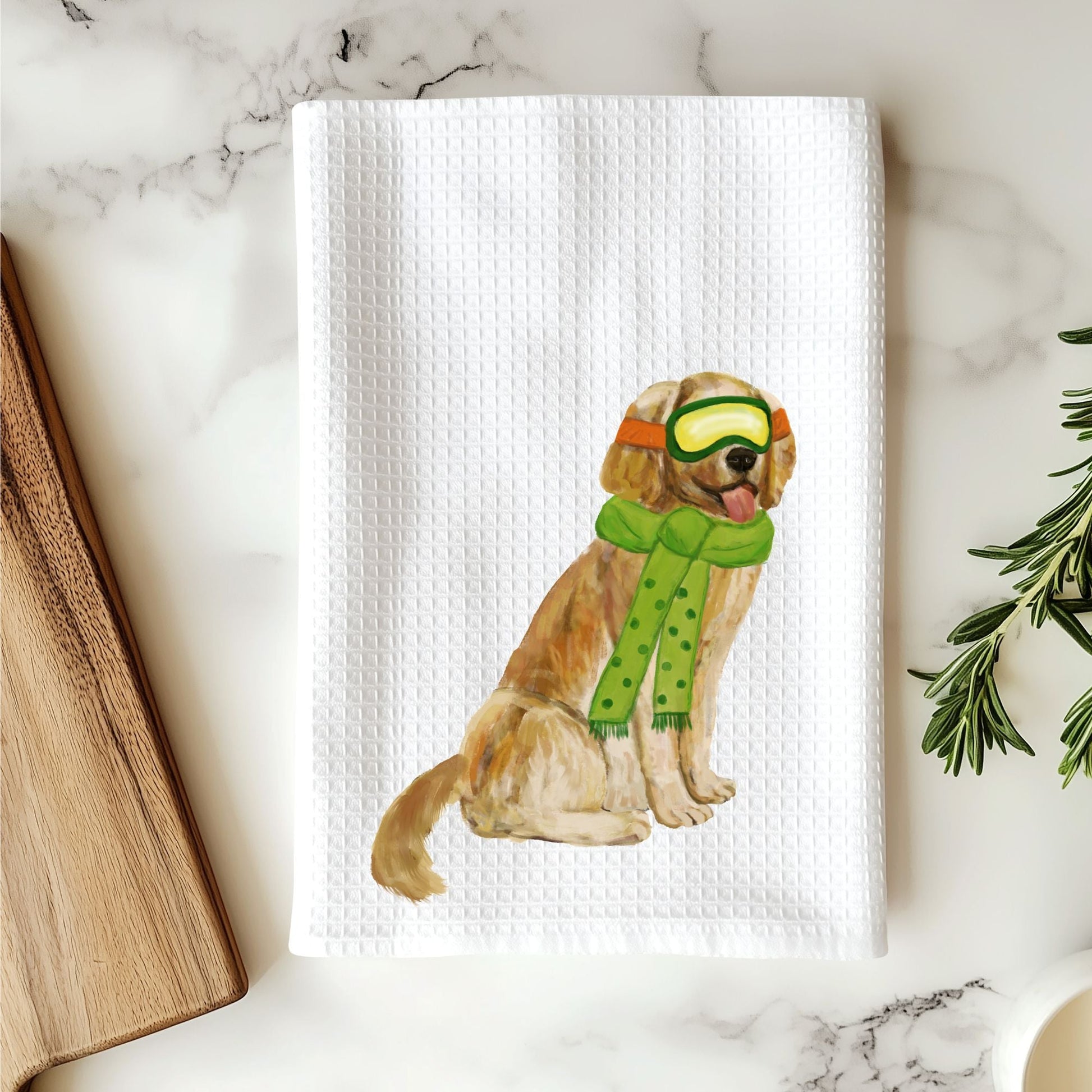 Golden Retriever Waffle Weave Kitchen Towel - MerikaArt