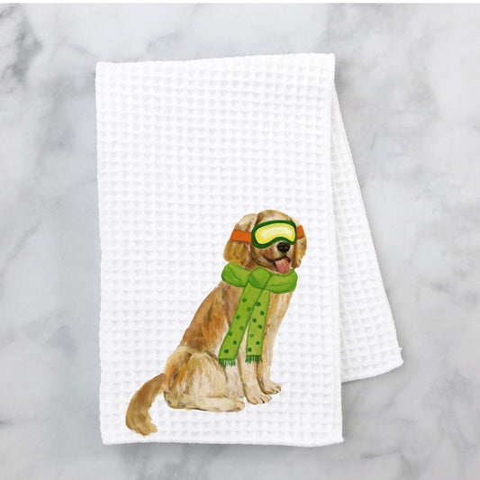Golden Retriever Waffle Weave Kitchen Towel - MerikaArt