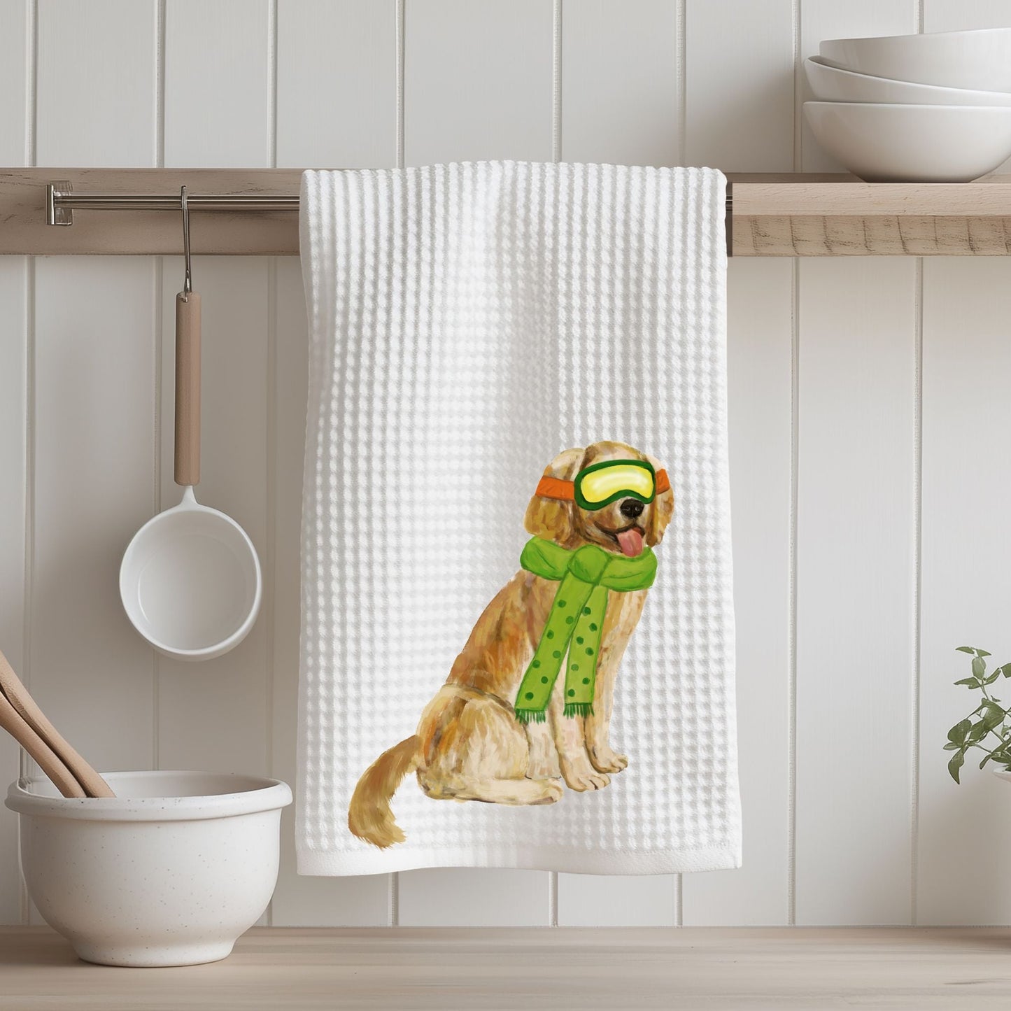 Golden Retriever Waffle Weave Kitchen Towel - MerikaArt