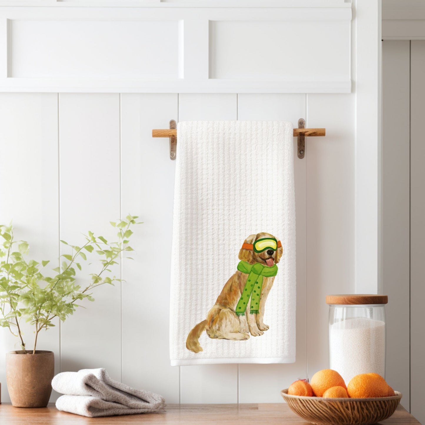 Golden Retriever Waffle Weave Kitchen Towel - MerikaArt