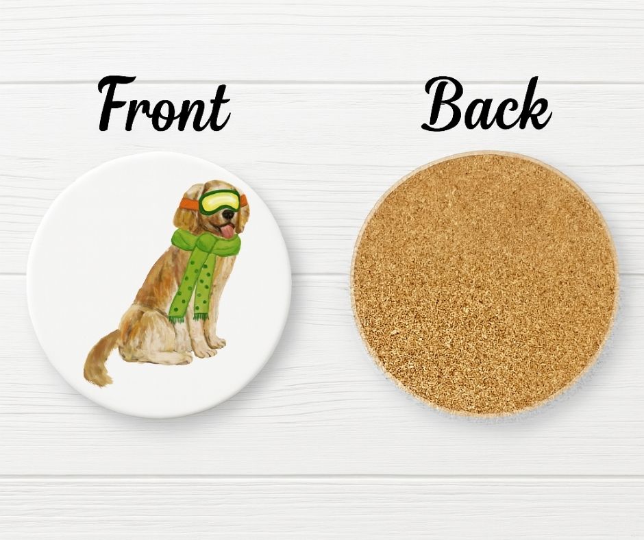 Golden Retriever Winter Dog Ceramic Coaster - MerikaArt