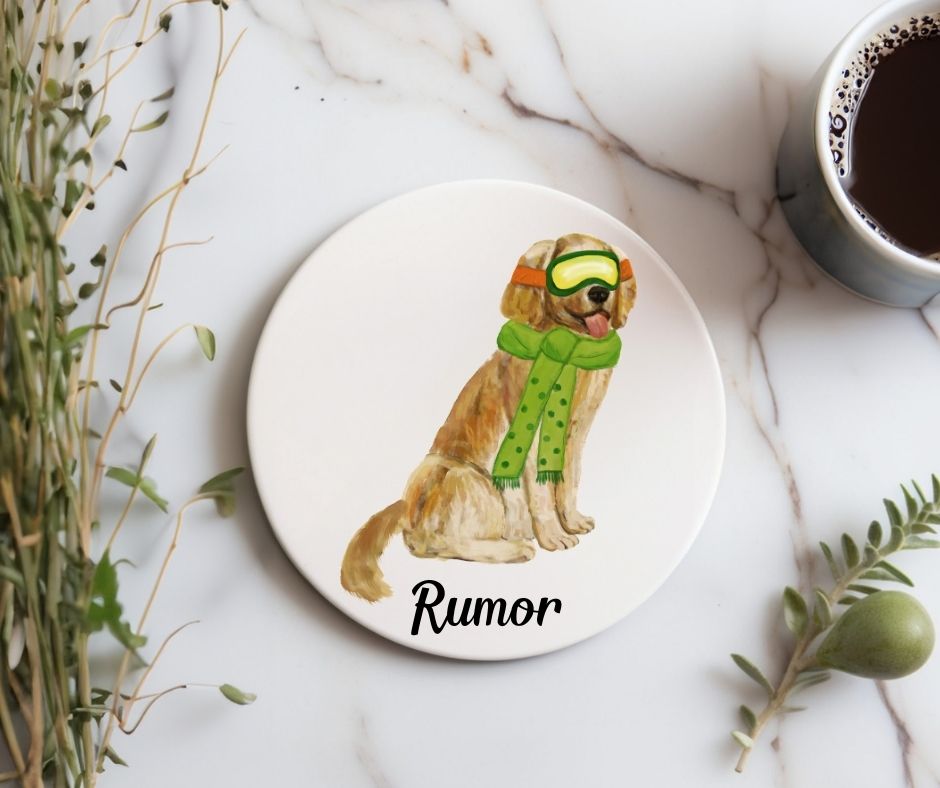 Golden Retriever Winter Dog Ceramic Coaster - MerikaArt