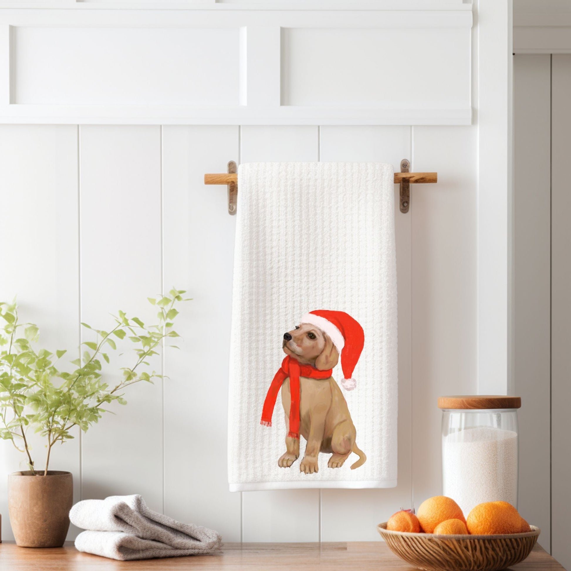 Golden Retriever Winter Kitchen Towel - MerikaArt