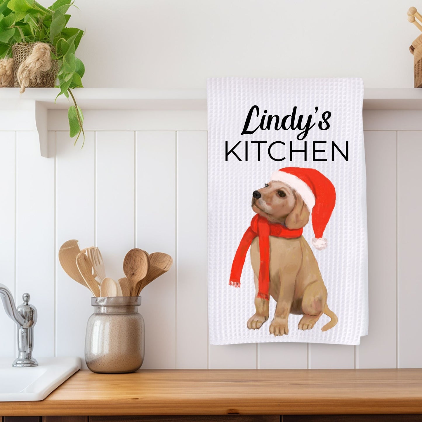 Golden Retriever Winter Kitchen Towel - MerikaArt