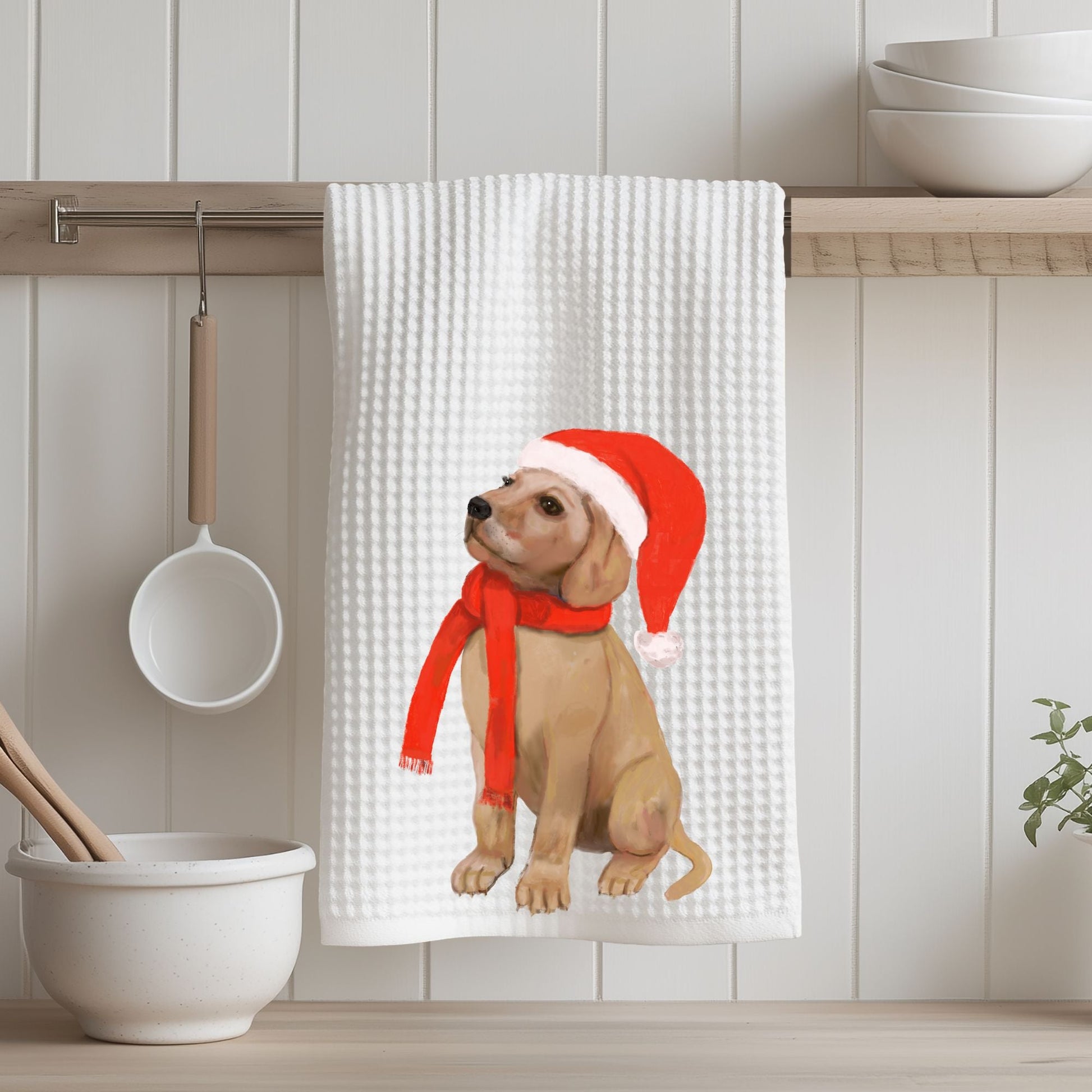 Golden Retriever Winter Kitchen Towel - MerikaArt