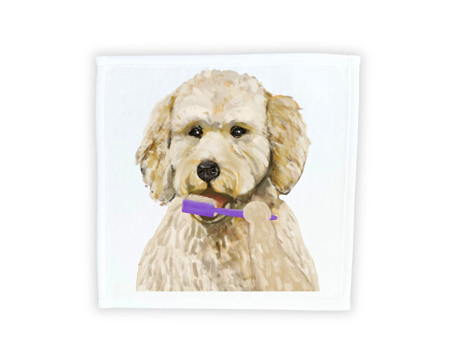 Goldendoodle Brushing Teeth Washcloth - MerikaArt