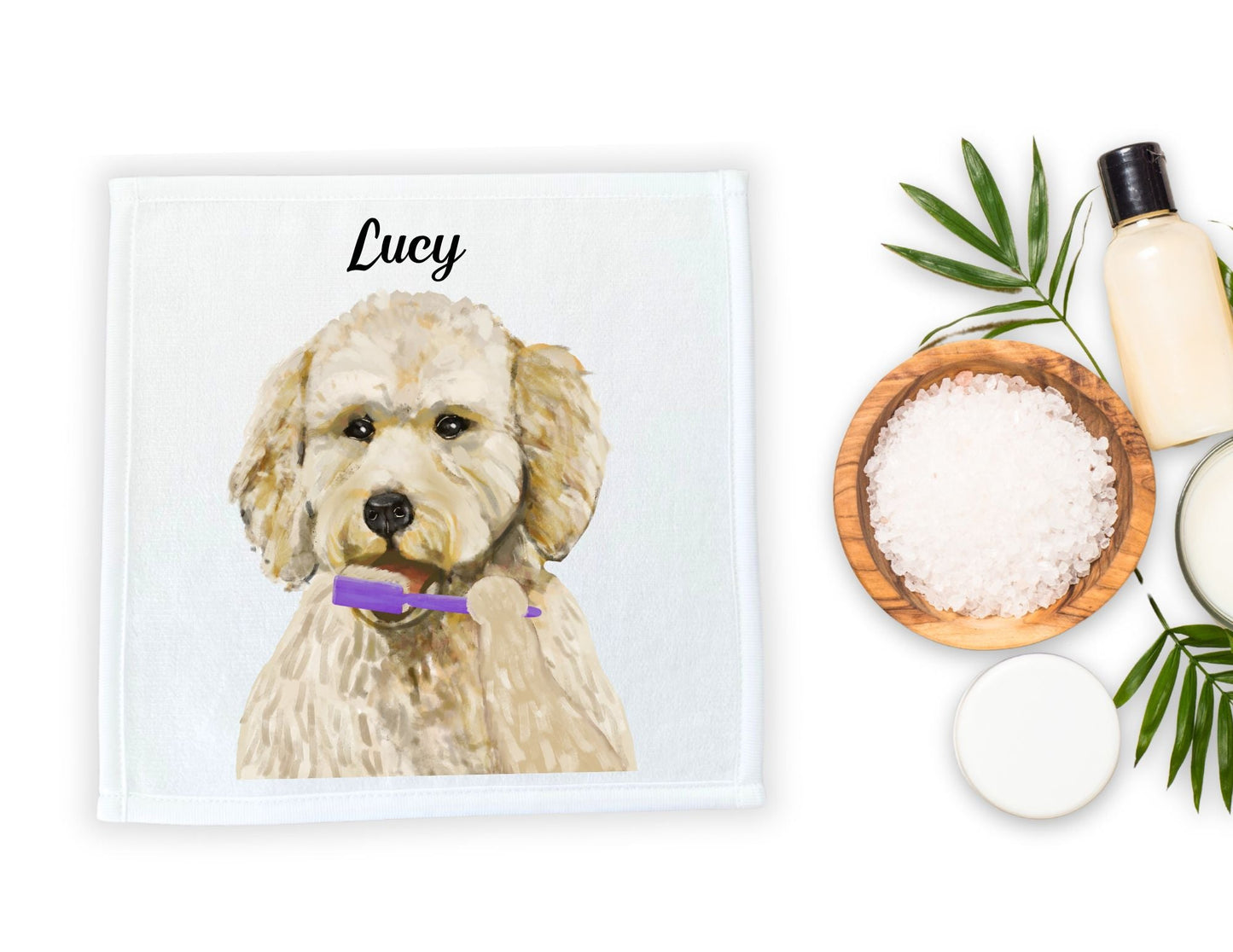 Goldendoodle Brushing Teeth Washcloth - MerikaArt