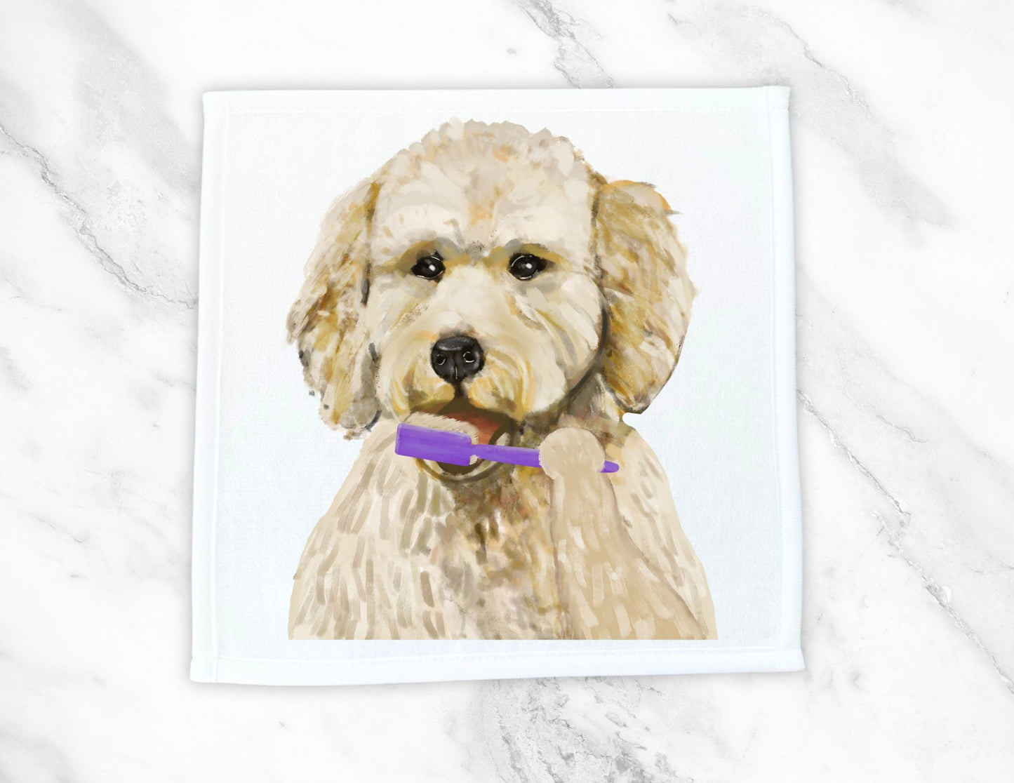 Goldendoodle Brushing Teeth Washcloth - MerikaArt