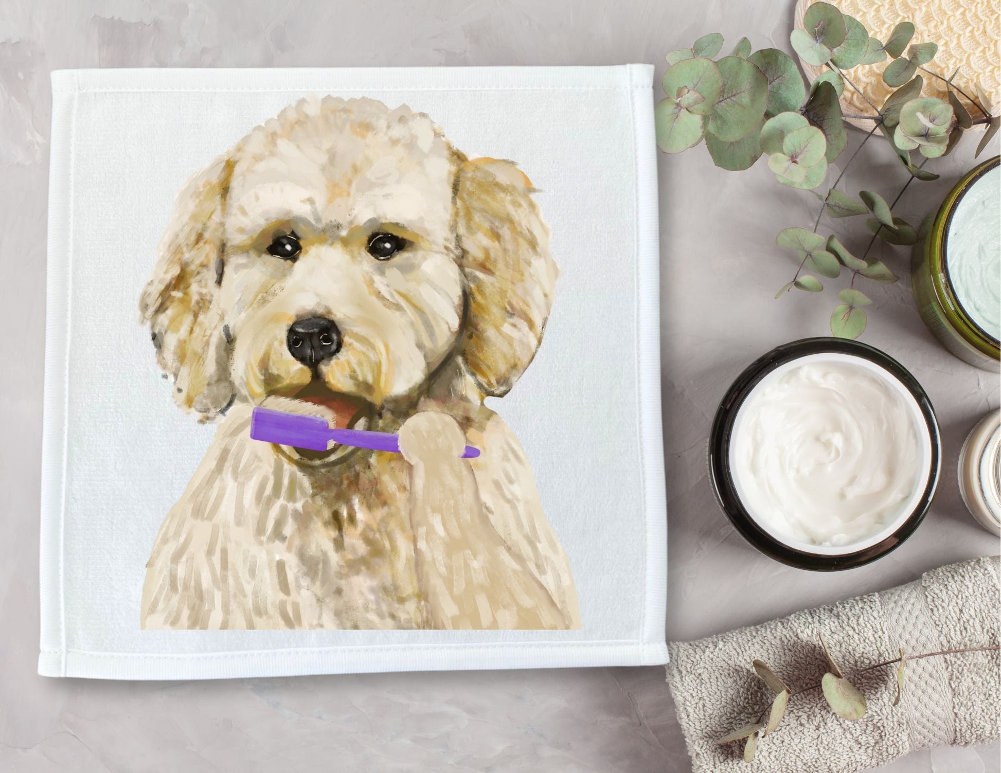 Goldendoodle Brushing Teeth Washcloth - MerikaArt