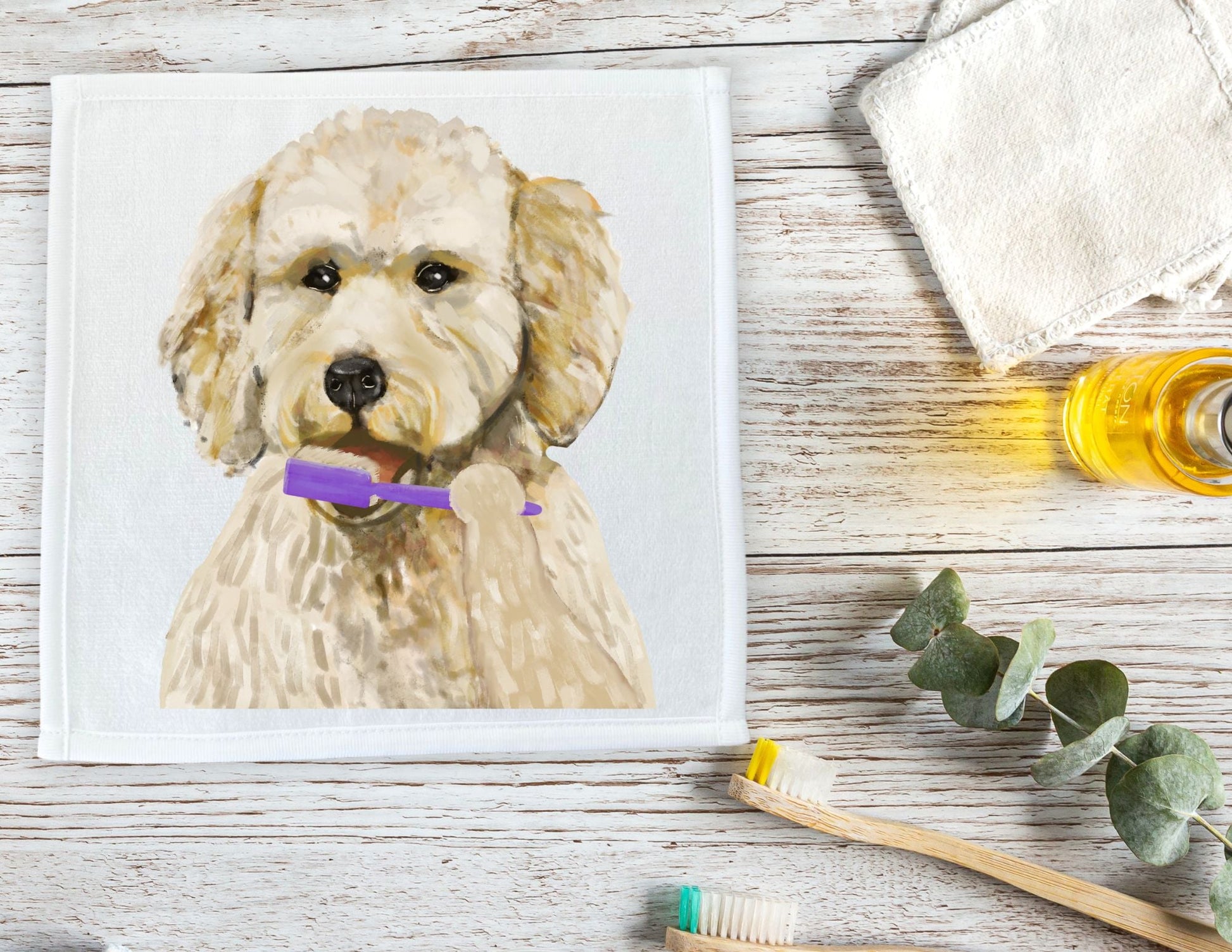 Goldendoodle Brushing Teeth Washcloth - MerikaArt