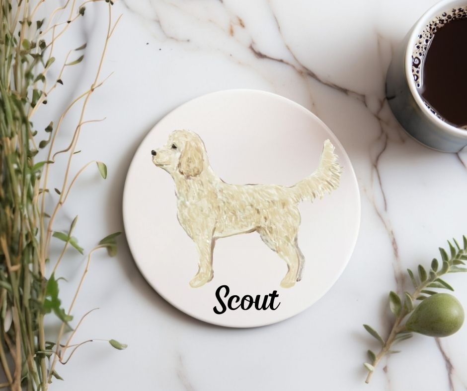 Goldendoodle Ceramic Coaster - MerikaArt