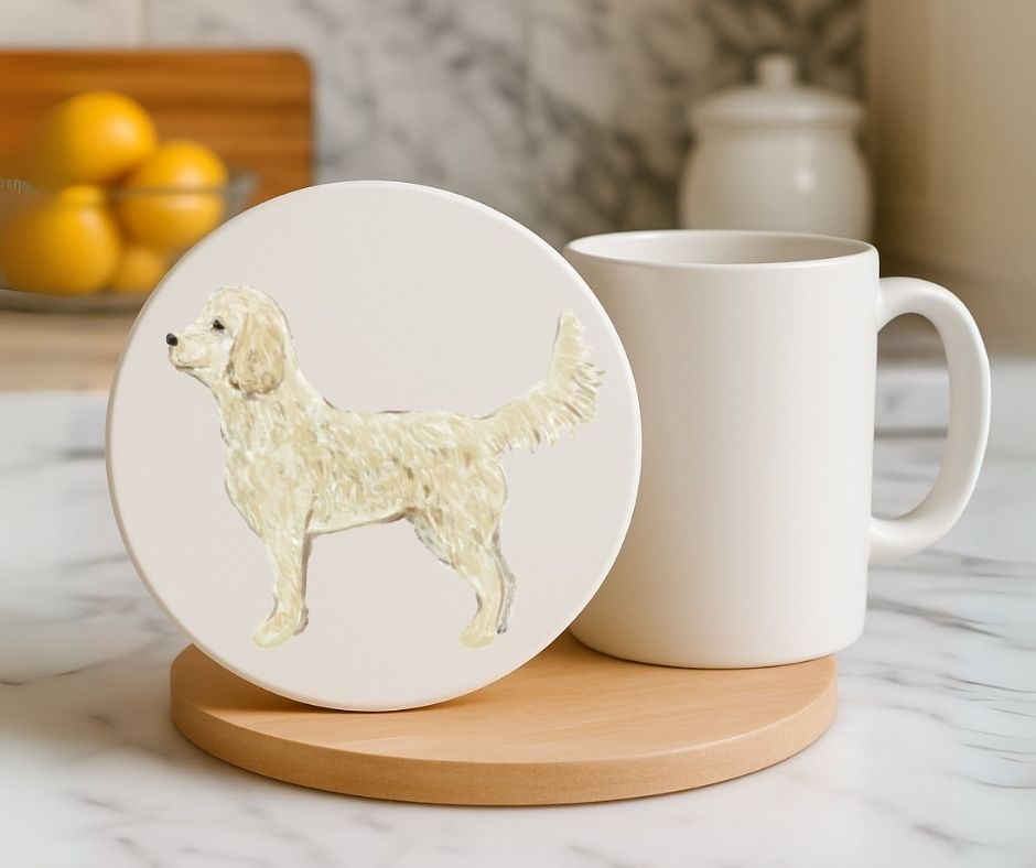 Goldendoodle Ceramic Coaster - MerikaArt