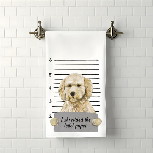 Goldendoodle Mugshot Bathroom Towel - MerikaArt