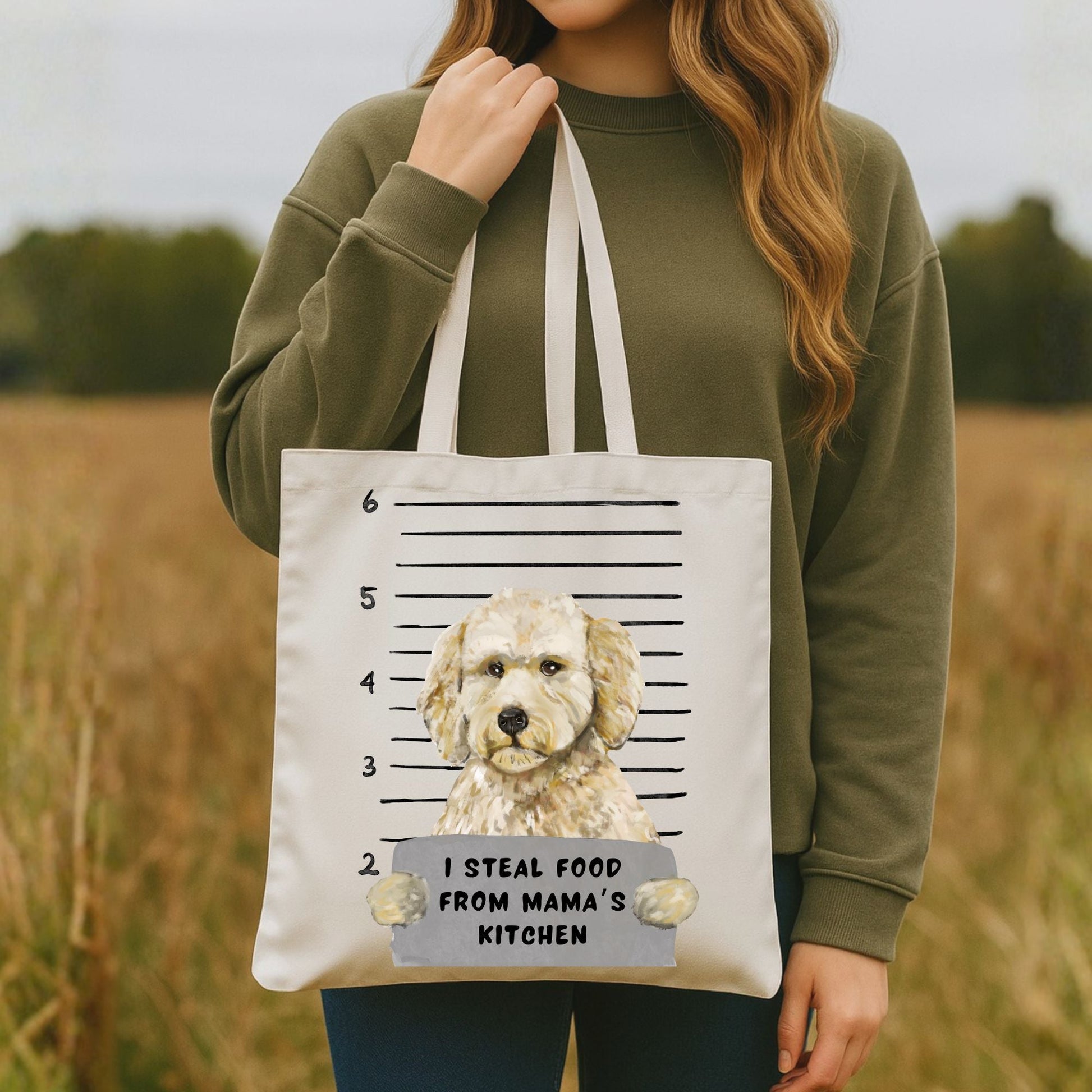 Goldendoodle Mugshot Tote Bag - MerikaArt