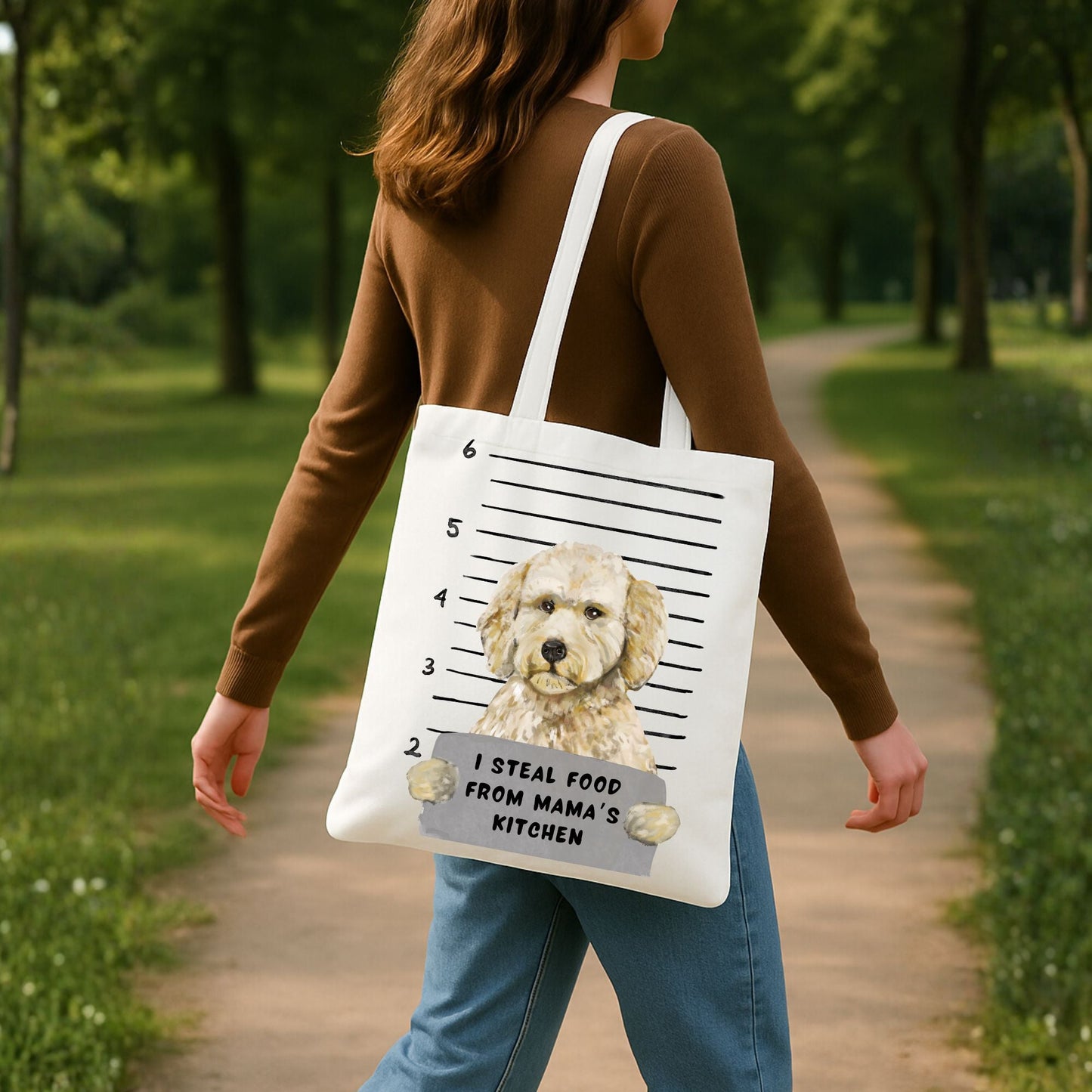Goldendoodle Mugshot Tote Bag - MerikaArt