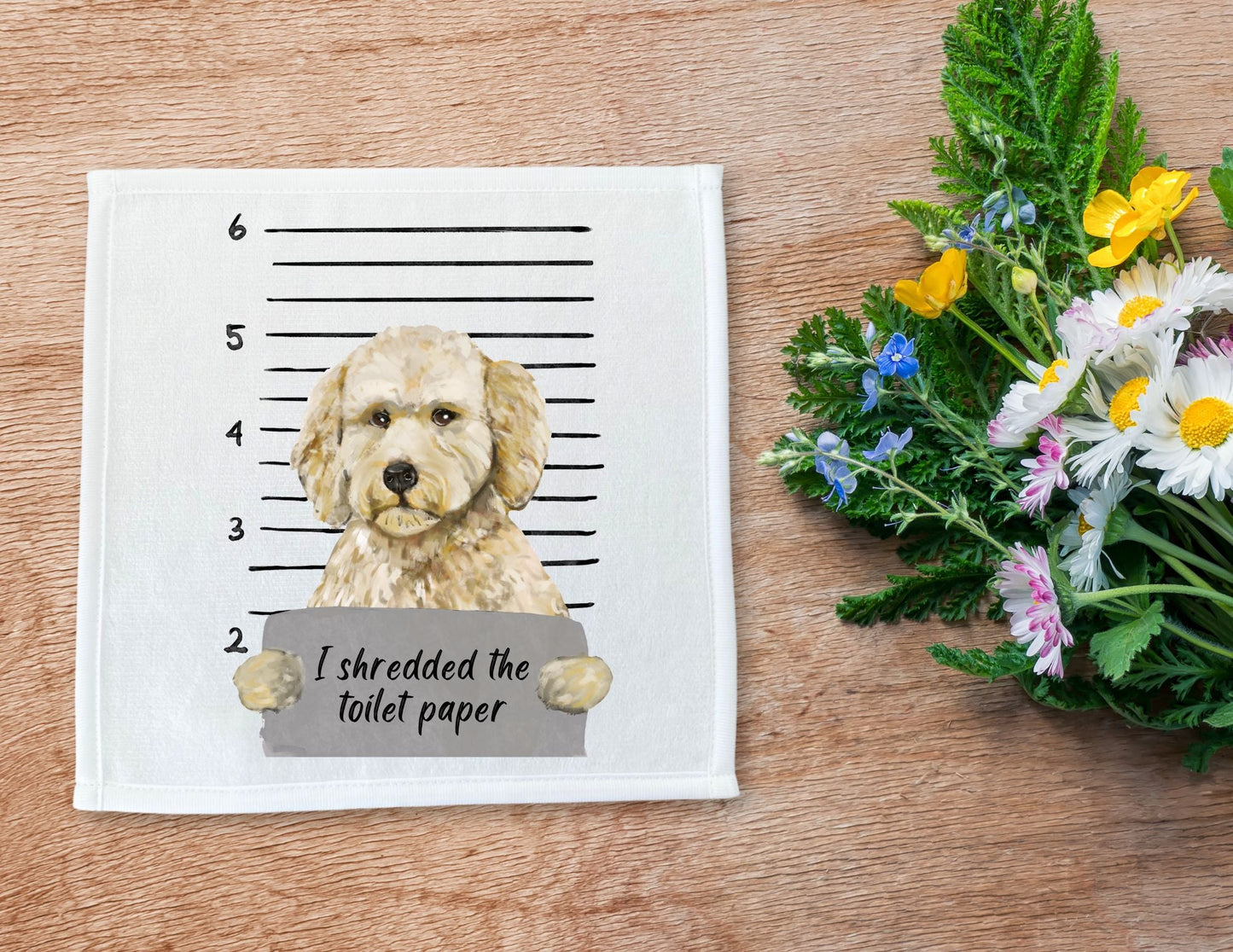 Goldendoodle Mugshot Washcloth - MerikaArt