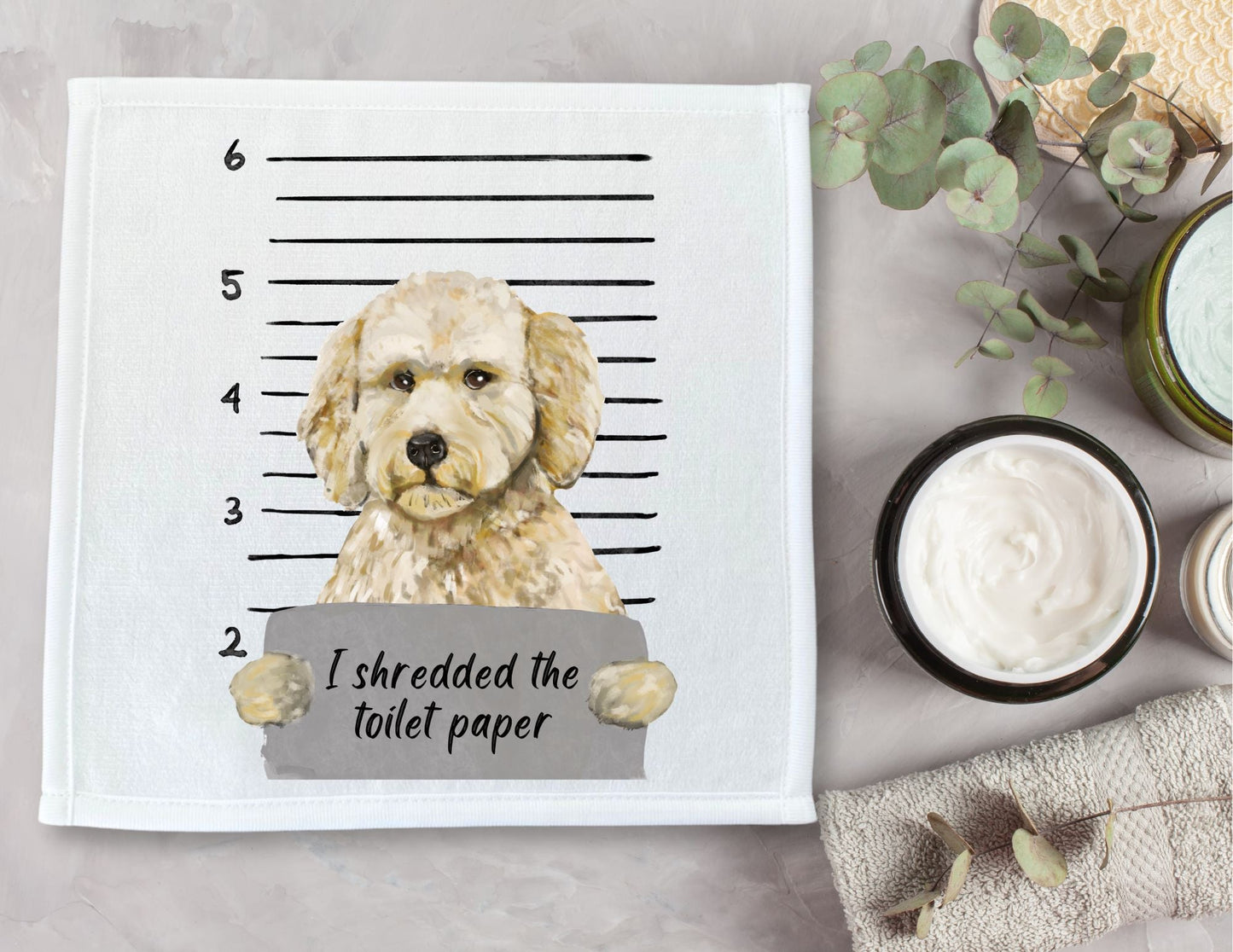 Goldendoodle Mugshot Washcloth - MerikaArt